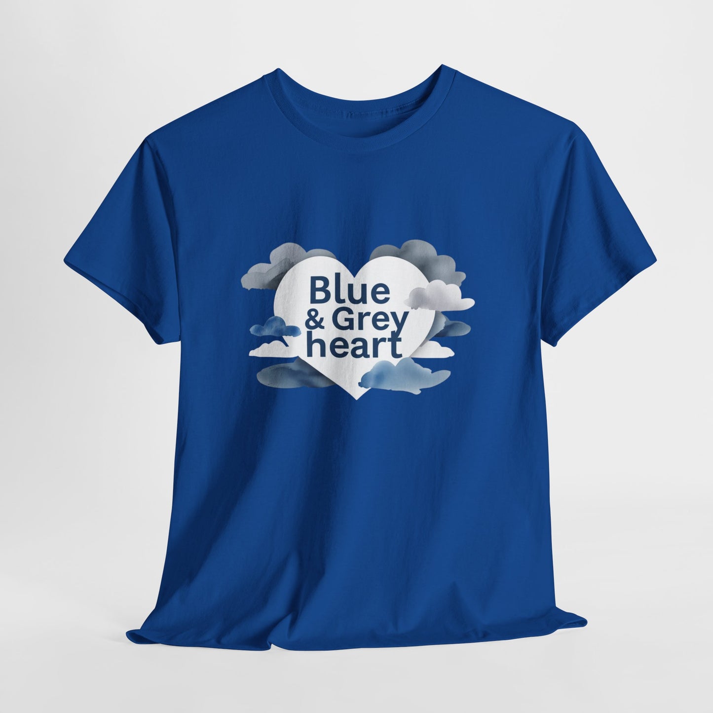 Blue & Grey Heart T-Shirt — Watercolor Cloud Heart Design