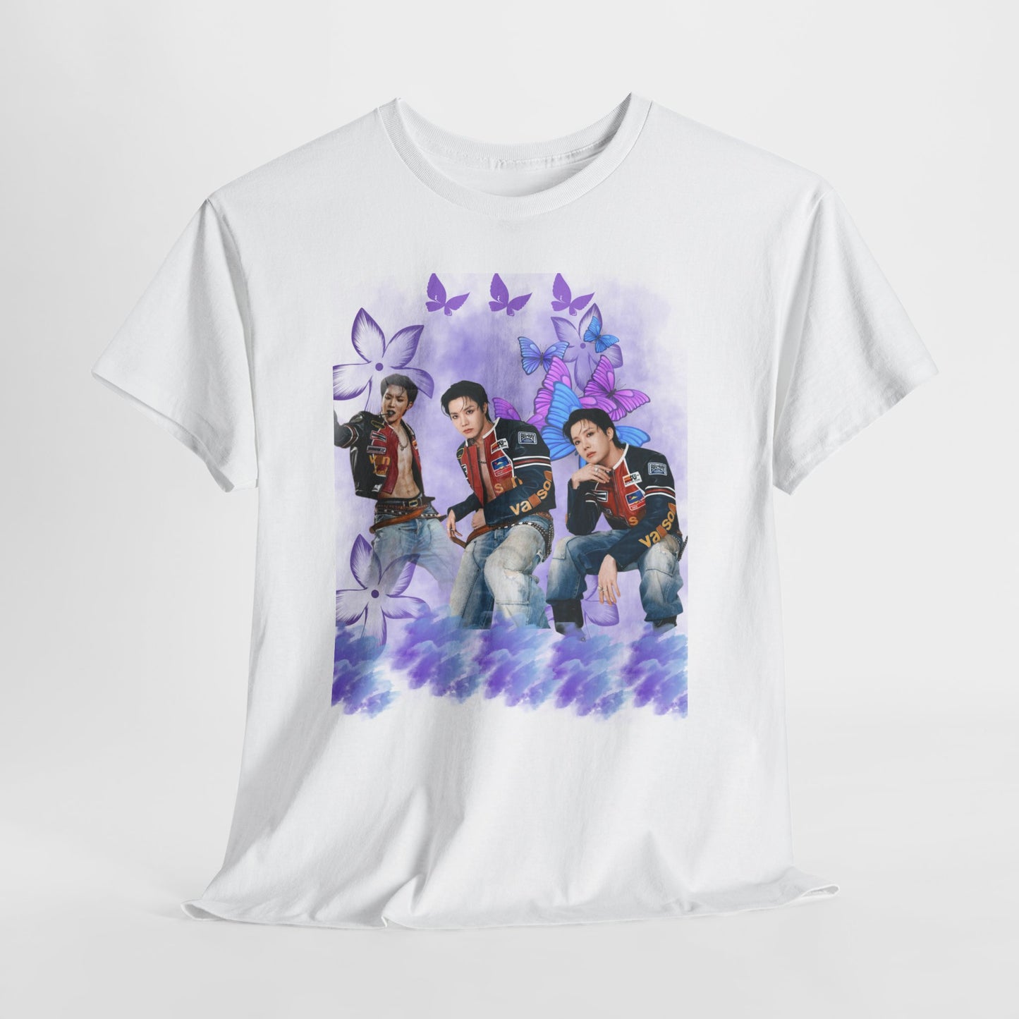JHOPE Retro Pop Band Portrait Tee — Purple Butterfly Graphic T-Shirt