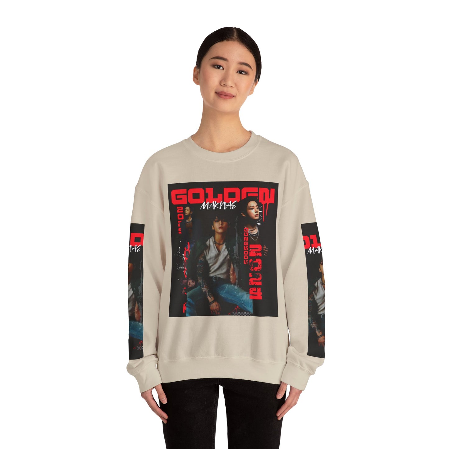 JK Golden Making Crewneck Sweatshirt — Retro K-Pop Photo Graphic