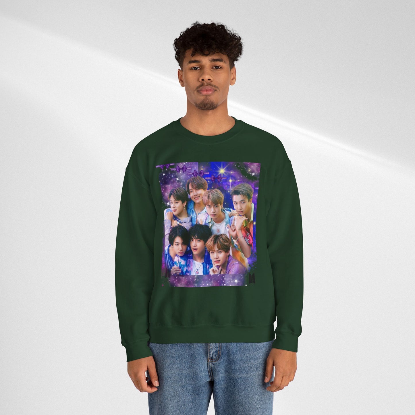 BTS Group Photo Crewneck Sweatshirt — Purple Fan Art Print