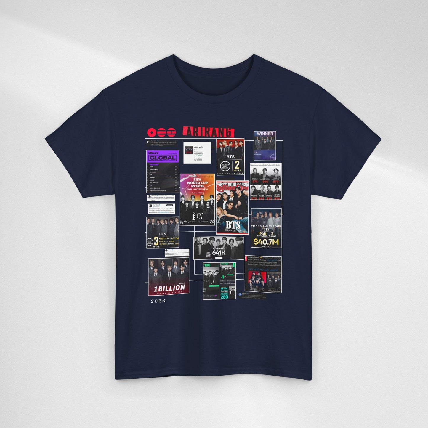 BTS ARIRANG Collage Tee — Iconic Albums & Milestones Graphic T-Shirt