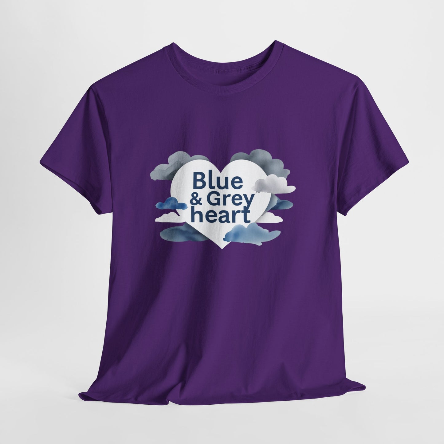 Blue & Grey Heart T-Shirt — Watercolor Cloud Heart Design