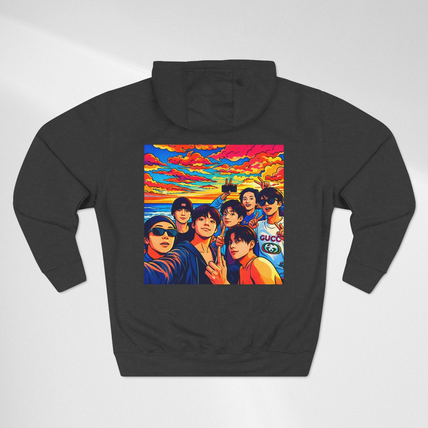 BTS Inspired Graphic Hoodie — Vibrant Group Portrait Streetwear