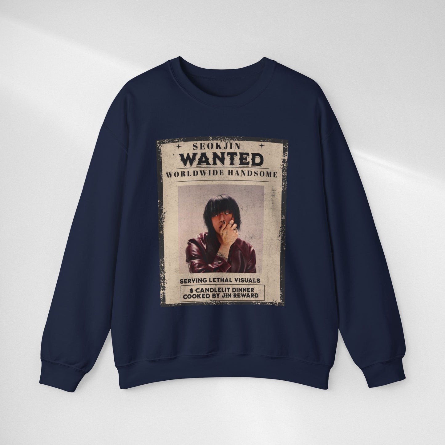 Wanted Poster Crewneck Sweatshirt — "Seokjin Wanted: Worldwide Handsome" Vintage K-pop Pullover