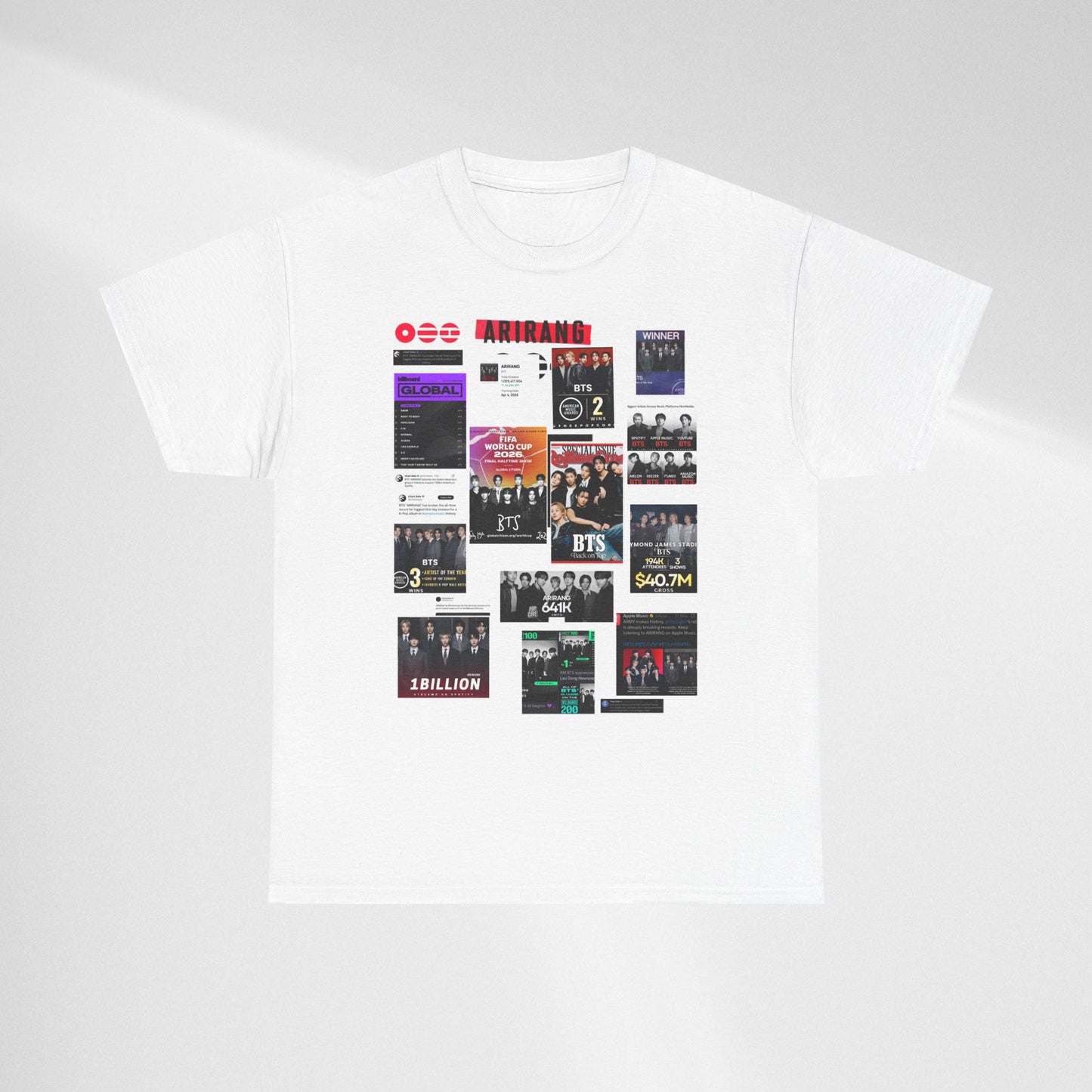 BTS ARIRANG Collage Tee — Iconic Albums & Milestones Graphic T-Shirt