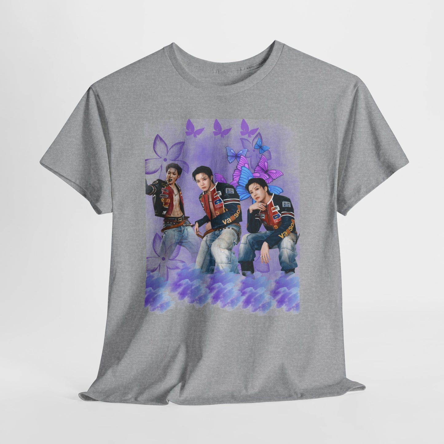 JHOPE Retro Pop Band Portrait Tee — Purple Butterfly Graphic T-Shirt