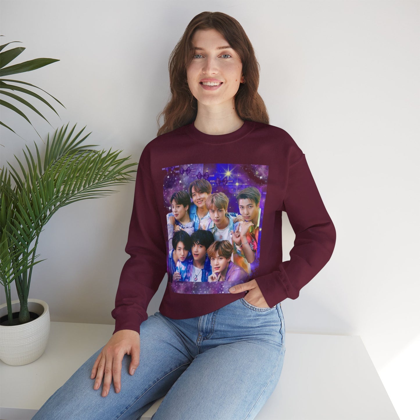 BTS Group Photo Crewneck Sweatshirt — Purple Fan Art Print