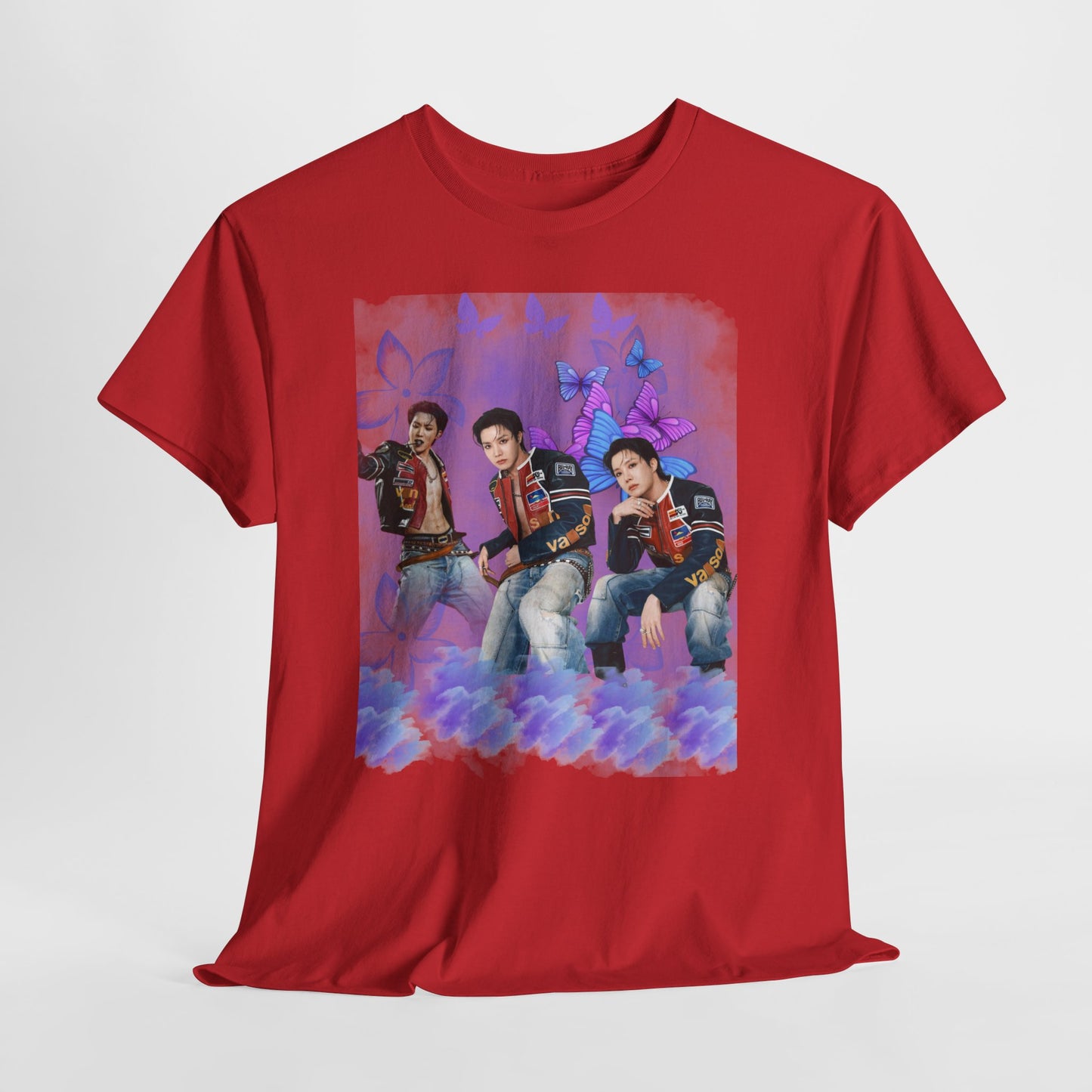 JHOPE Retro Pop Band Portrait Tee — Purple Butterfly Graphic T-Shirt