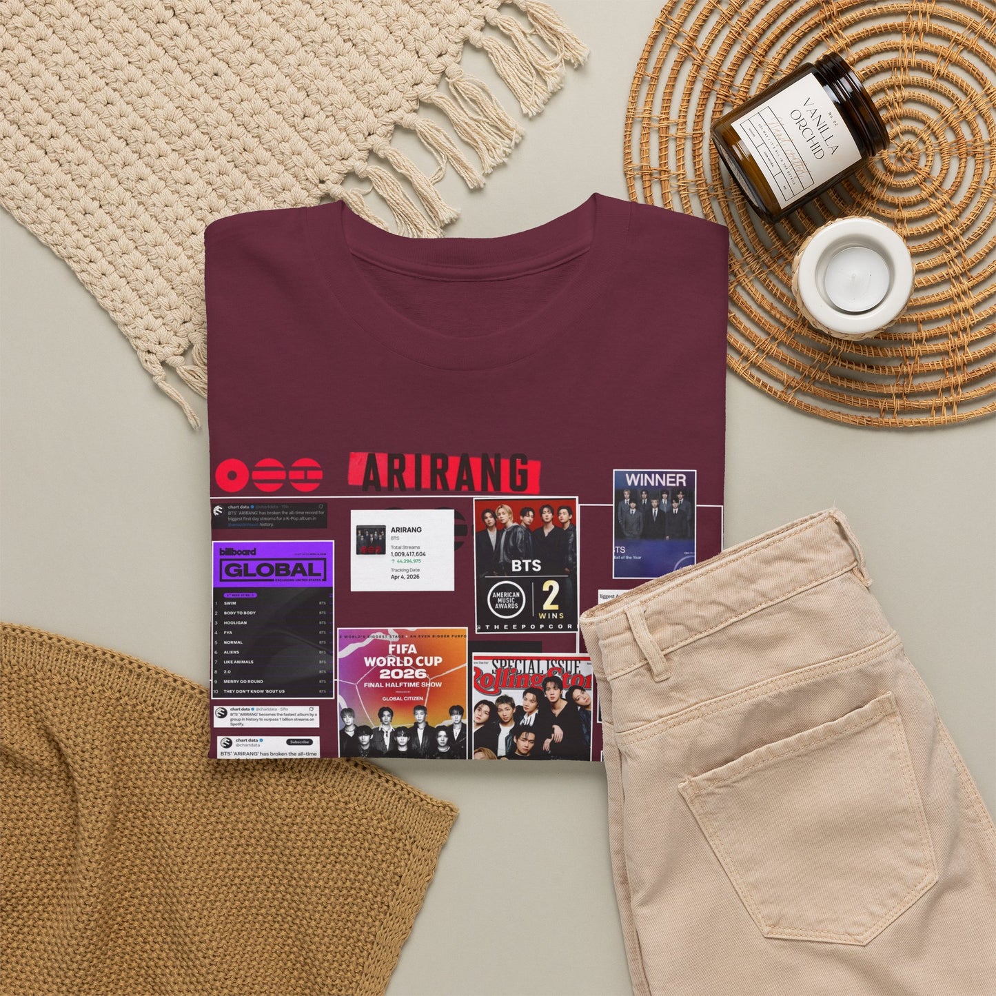 BTS ARIRANG Collage Tee — Iconic Albums & Milestones Graphic T-Shirt