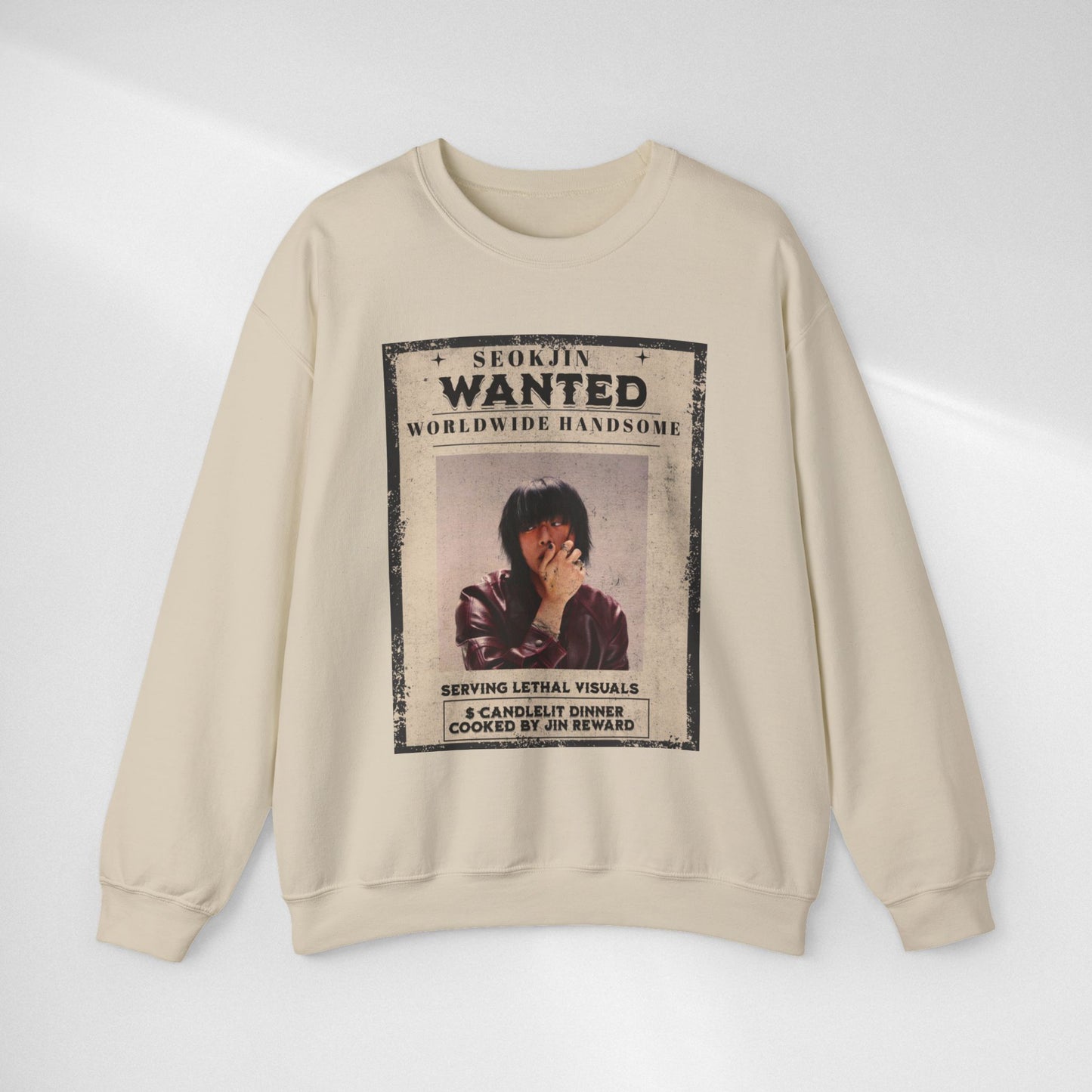 Wanted Poster Crewneck Sweatshirt — "Seokjin Wanted: Worldwide Handsome" Vintage K-pop Pullover