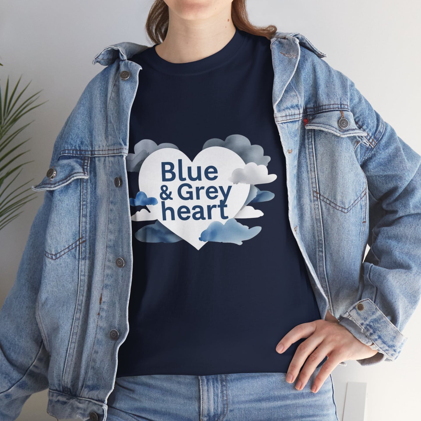 Blue & Grey Heart T-Shirt — Watercolor Cloud Heart Design