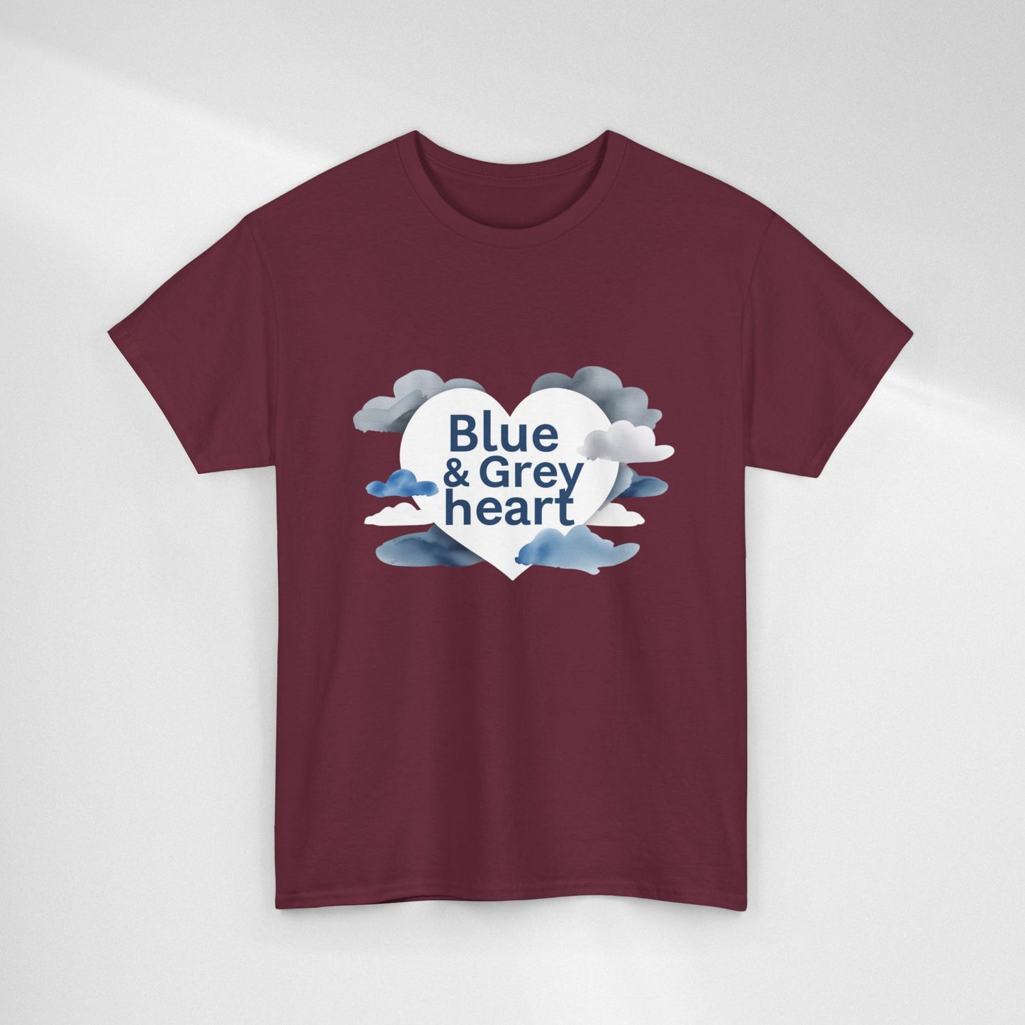 Blue & Grey Heart T-Shirt — Watercolor Cloud Heart Design