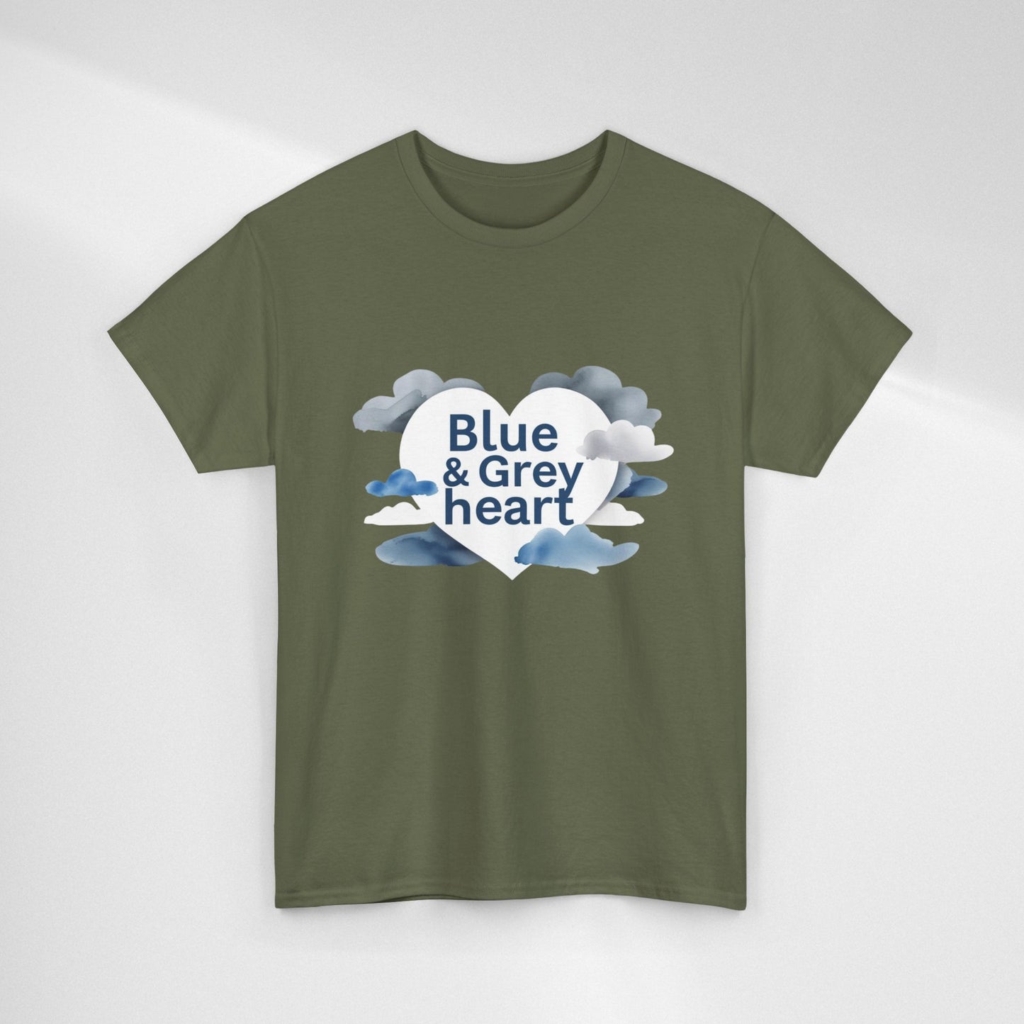 Blue & Grey Heart T-Shirt — Watercolor Cloud Heart Design