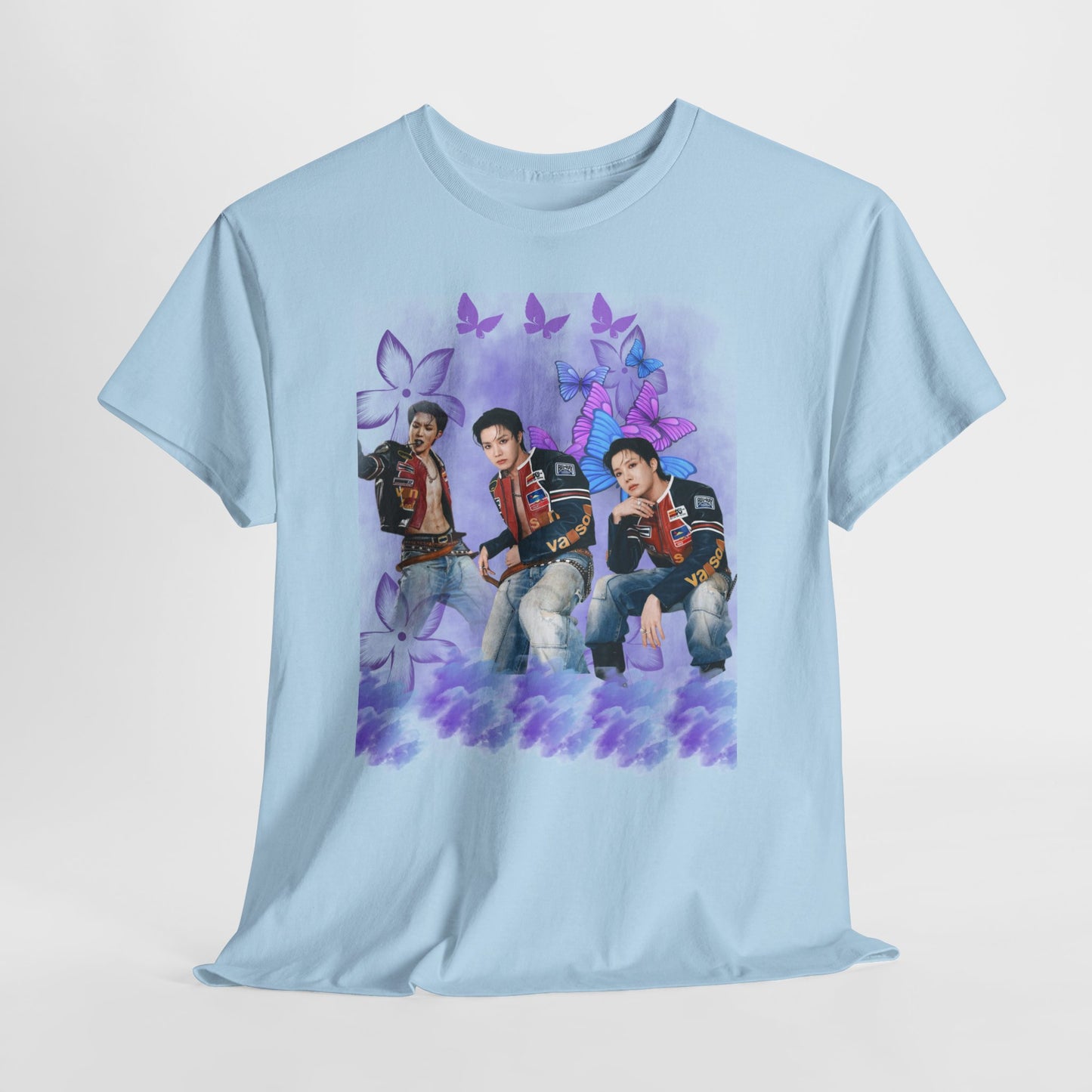 JHOPE Retro Pop Band Portrait Tee — Purple Butterfly Graphic T-Shirt