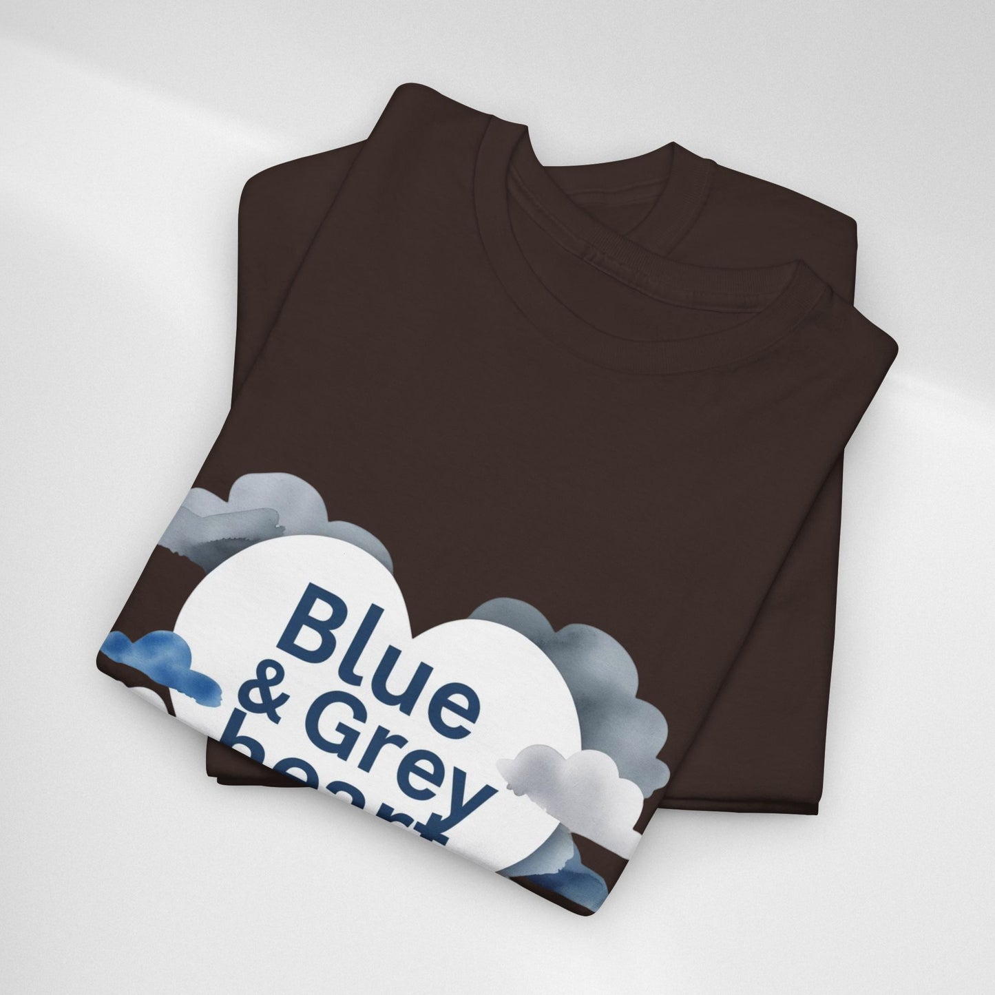 Blue & Grey Heart T-Shirt — Watercolor Cloud Heart Design