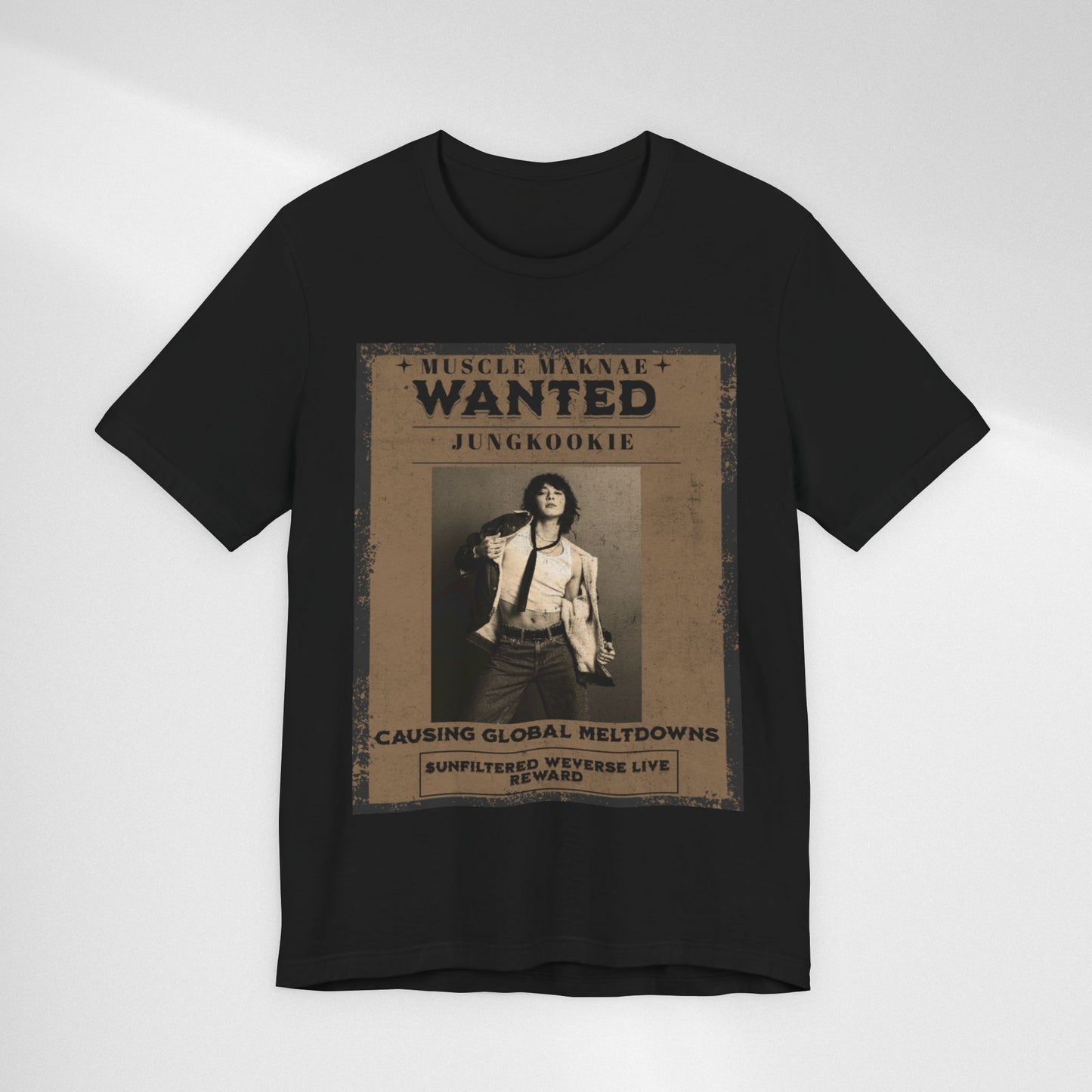 Wanted Poster Tee — 'Jungkook: Causing Global Meltdowns' Vintage K-Pop T-Shirt