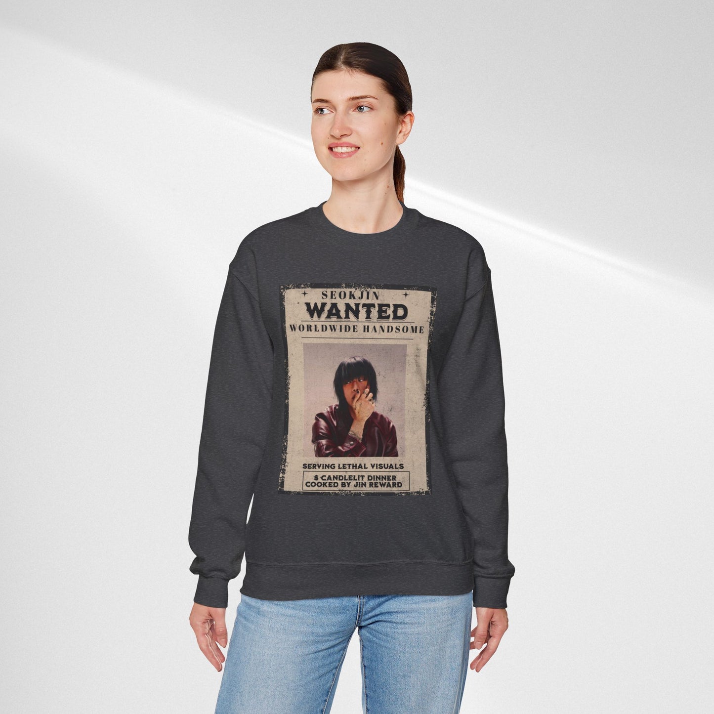 Wanted Poster Crewneck Sweatshirt — "Seokjin Wanted: Worldwide Handsome" Vintage K-pop Pullover