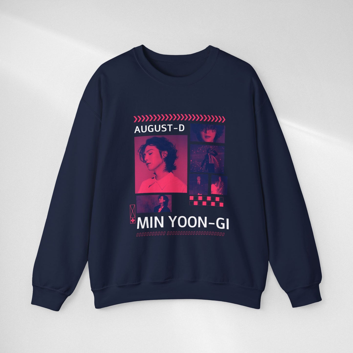 Graphic Crewneck Sweatshirt — 'MIN YOON-GI' Neon Photo Collage