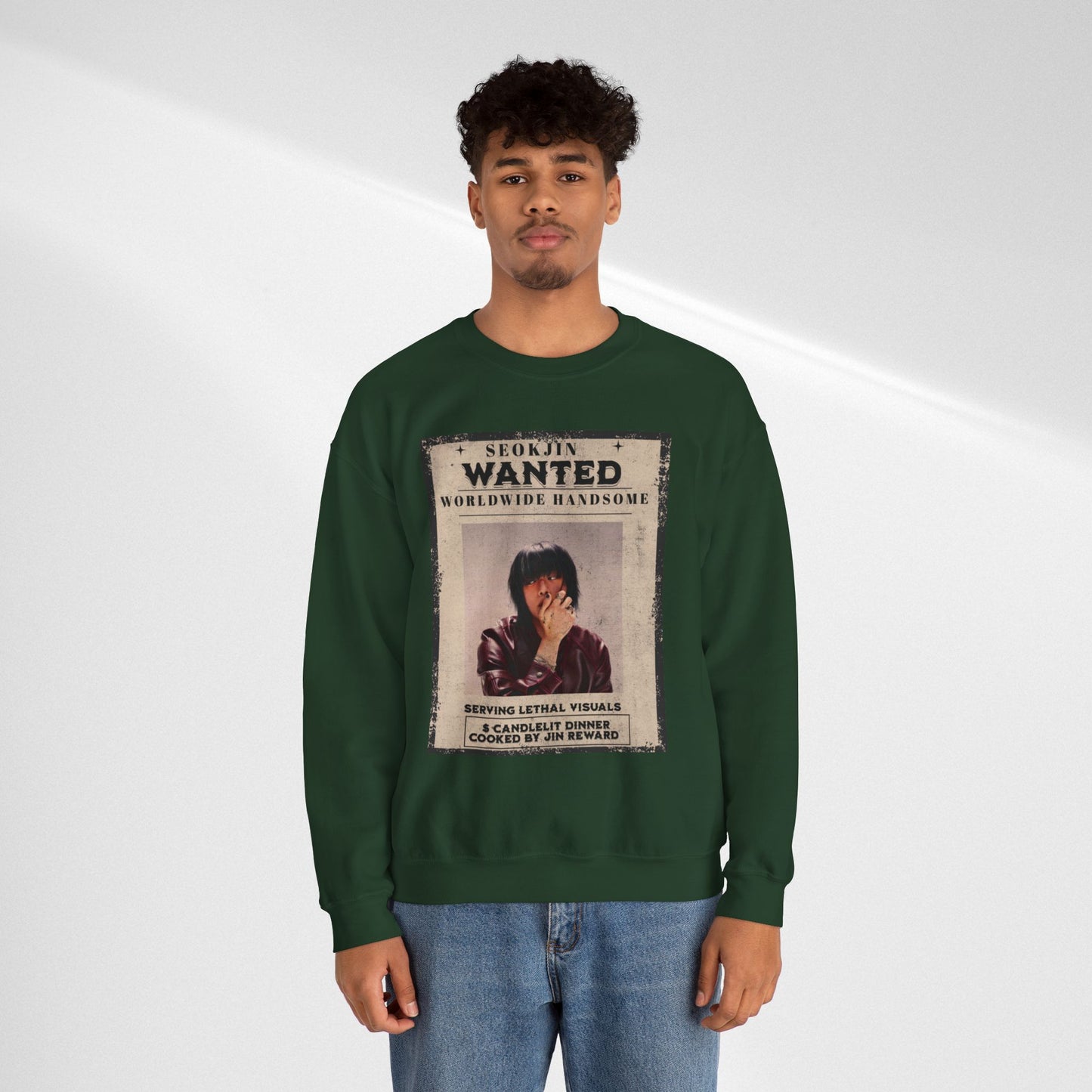 Wanted Poster Crewneck Sweatshirt — "Seokjin Wanted: Worldwide Handsome" Vintage K-pop Pullover