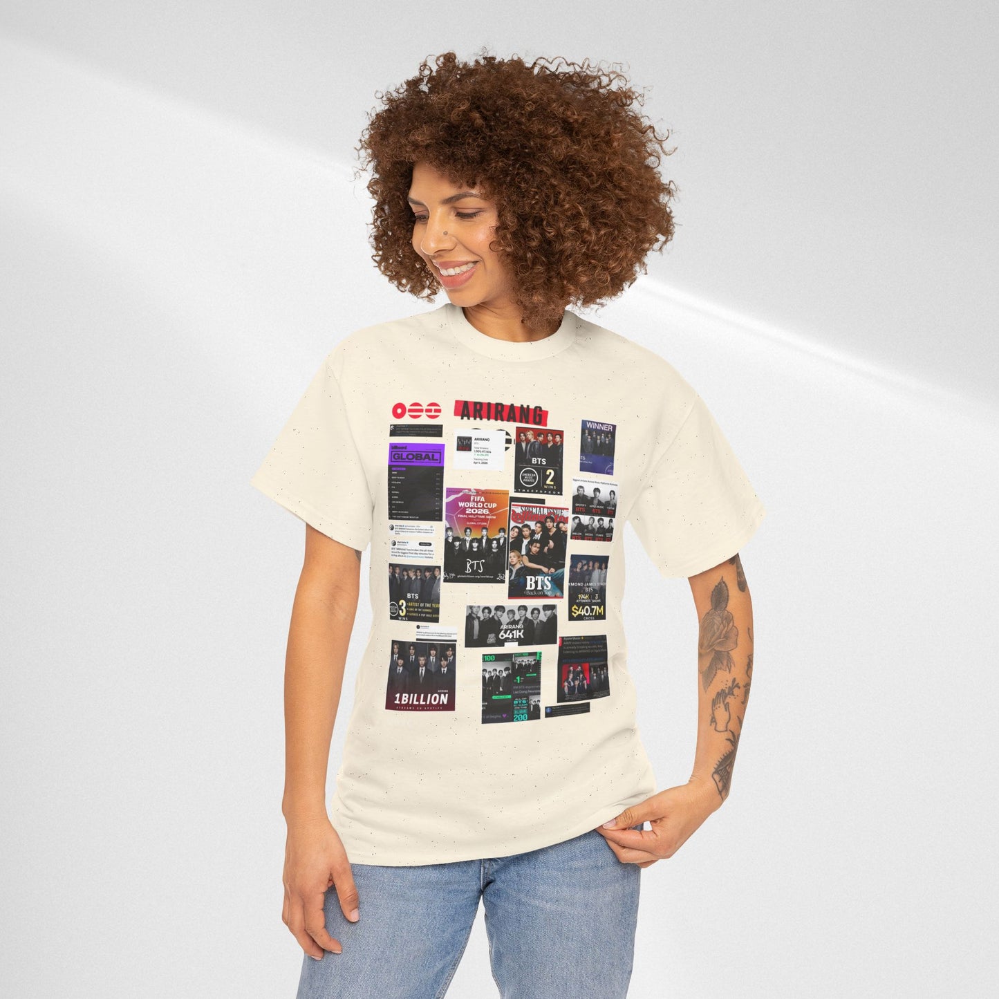 BTS ARIRANG Collage Tee — Iconic Albums & Milestones Graphic T-Shirt