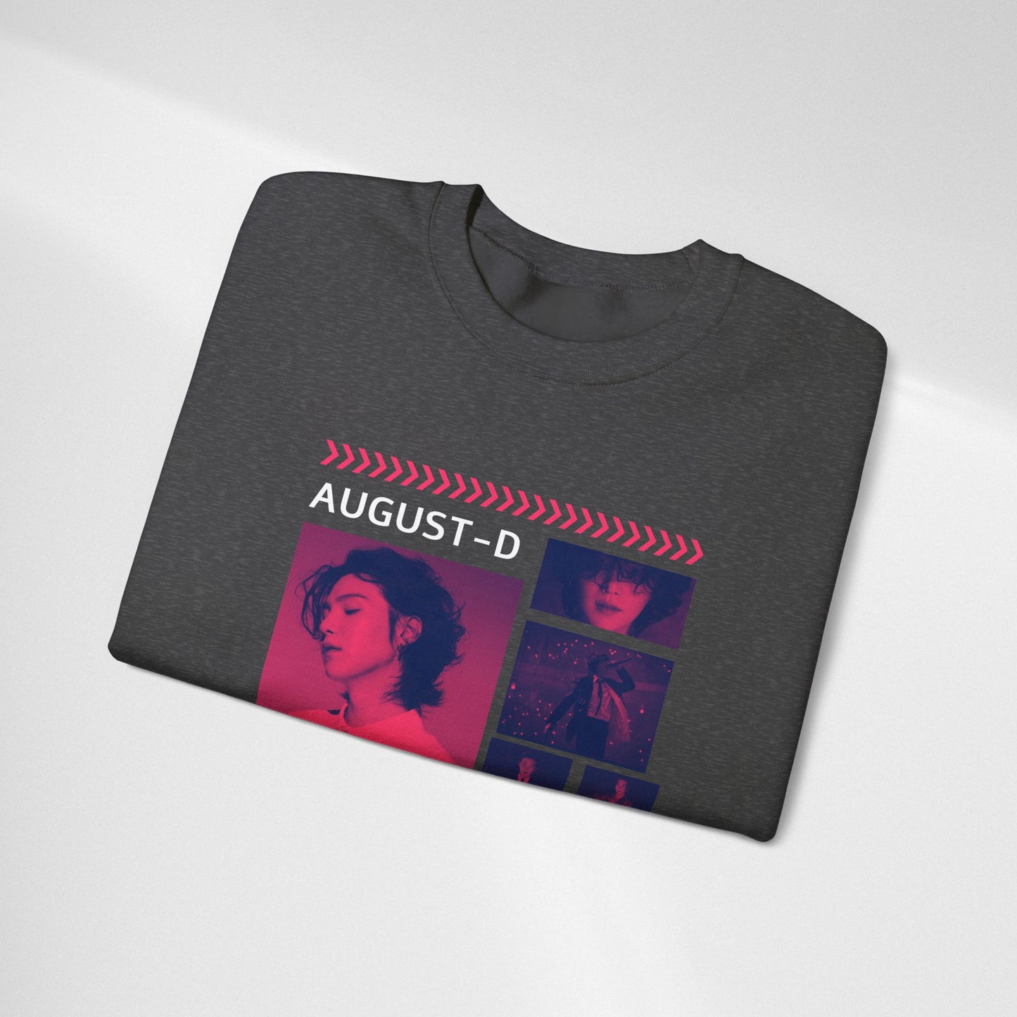 Graphic Crewneck Sweatshirt — 'MIN YOON-GI' Neon Photo Collage