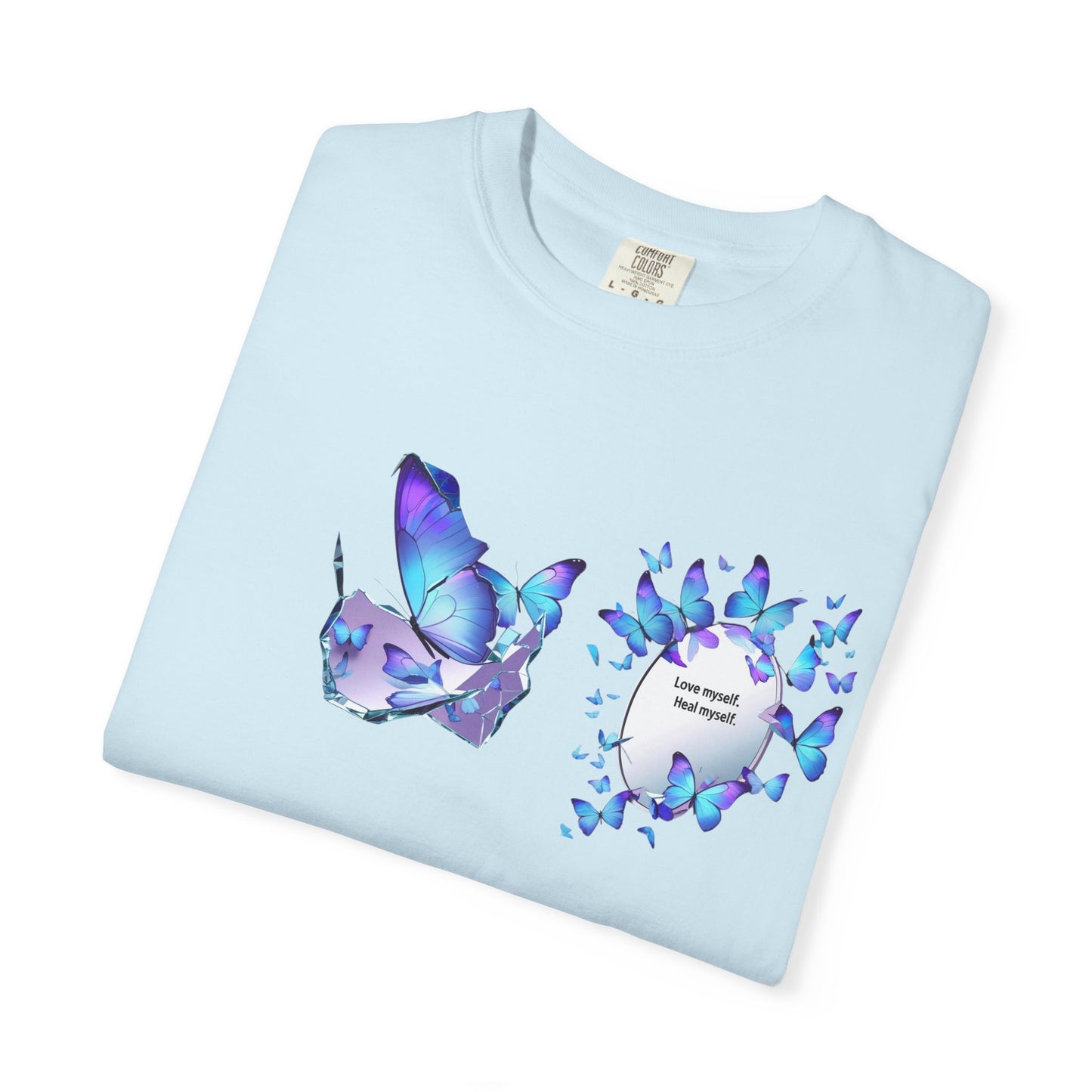 Butterfly Heart T-Shirt — Blue Watercolor Butterflies & "Everyone Deserves Love" Design