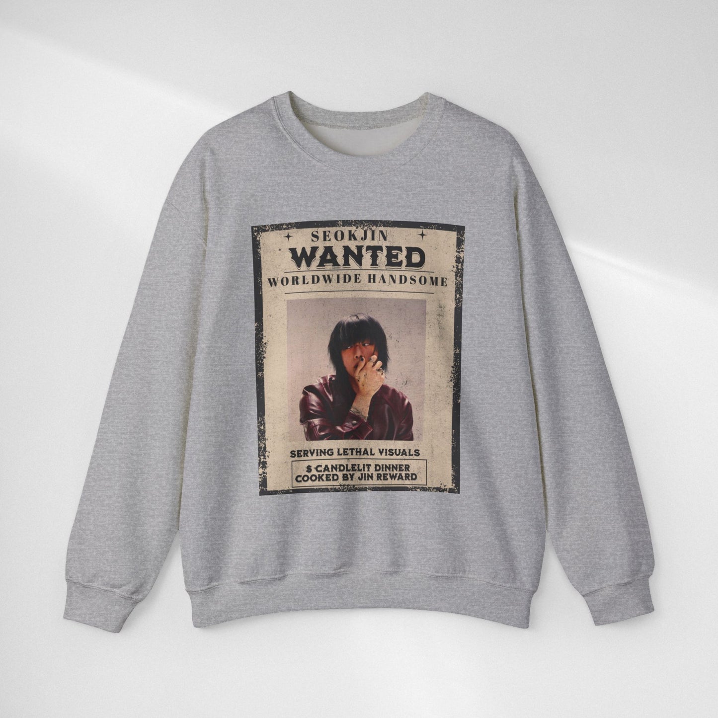 Wanted Poster Crewneck Sweatshirt — "Seokjin Wanted: Worldwide Handsome" Vintage K-pop Pullover
