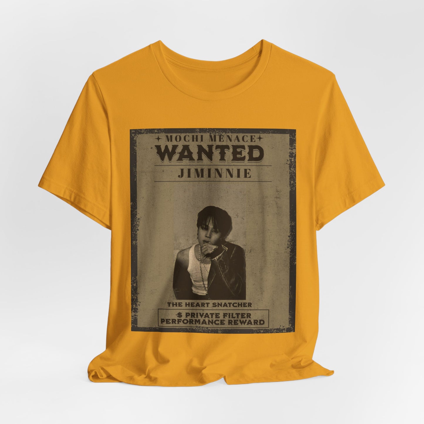 JIMIN Wanted Poster Graphic Tee — 'Mischief Menace' Vintage Style