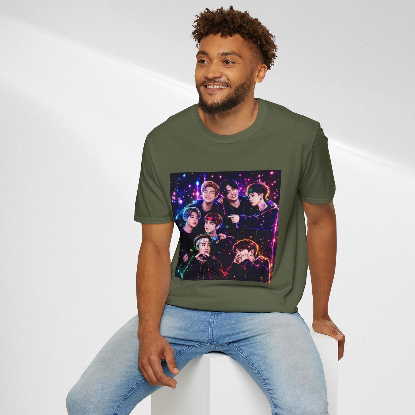 BTS K-Pop Group Photo Tee — Colorful Neon Concert Band Shirt