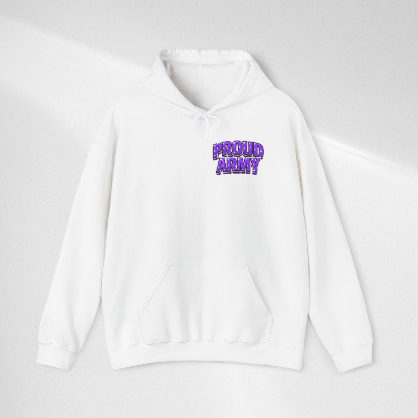 Proud Army Hoodie — Bold Purple Text Military Support Pullover