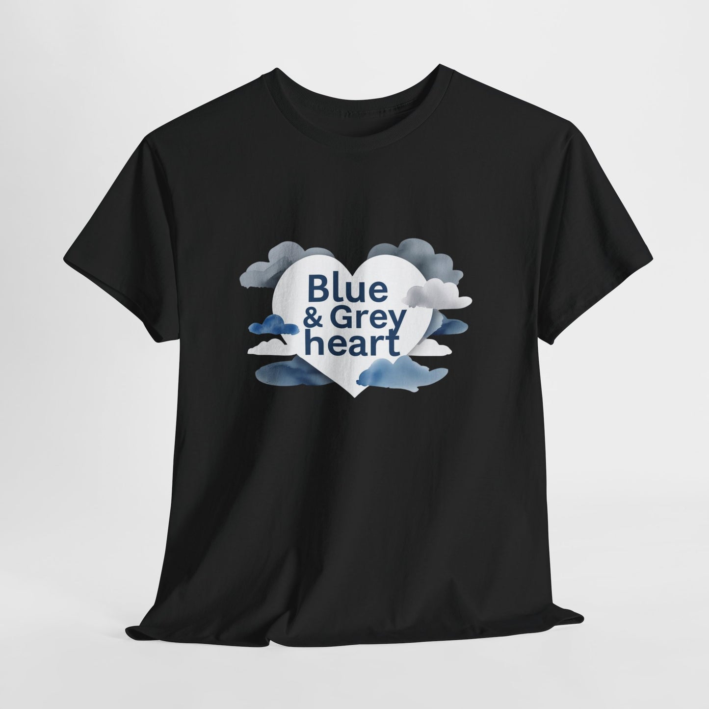 Blue & Grey Heart T-Shirt — Watercolor Cloud Heart Design