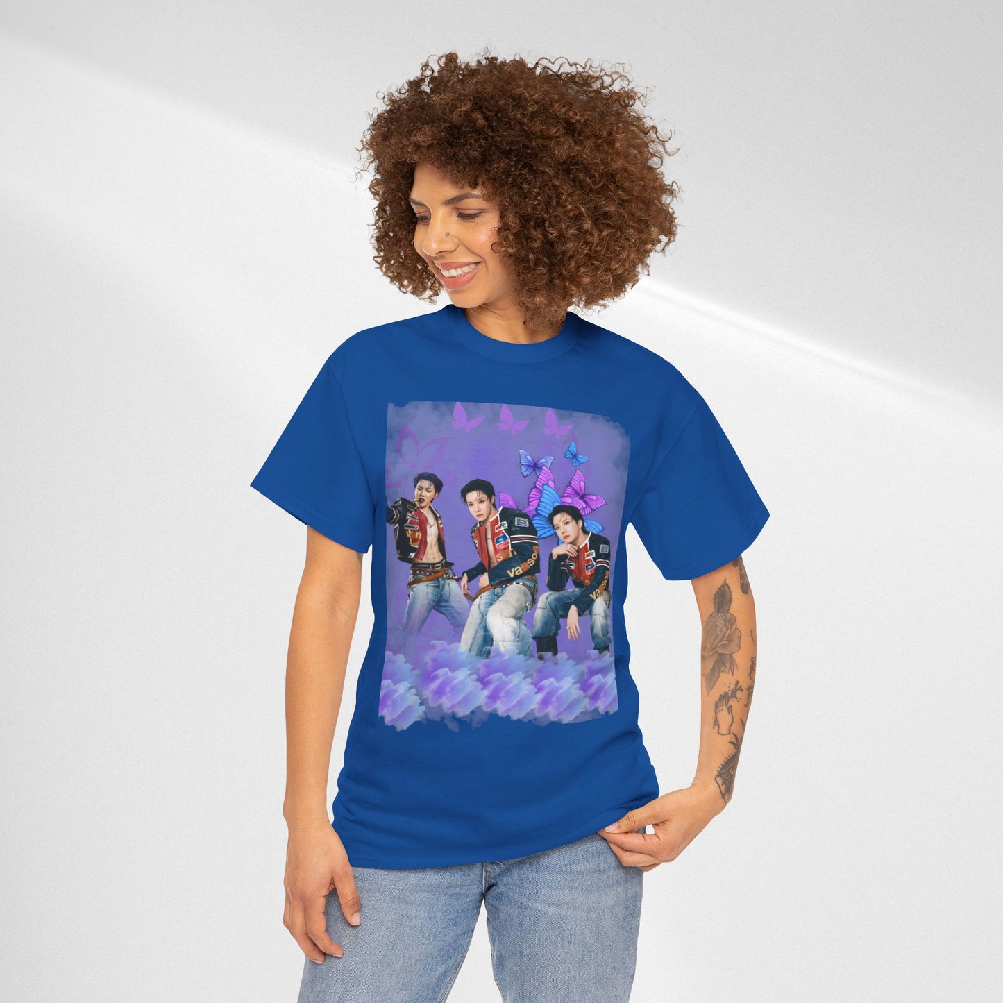 JHOPE Retro Pop Band Portrait Tee — Purple Butterfly Graphic T-Shirt