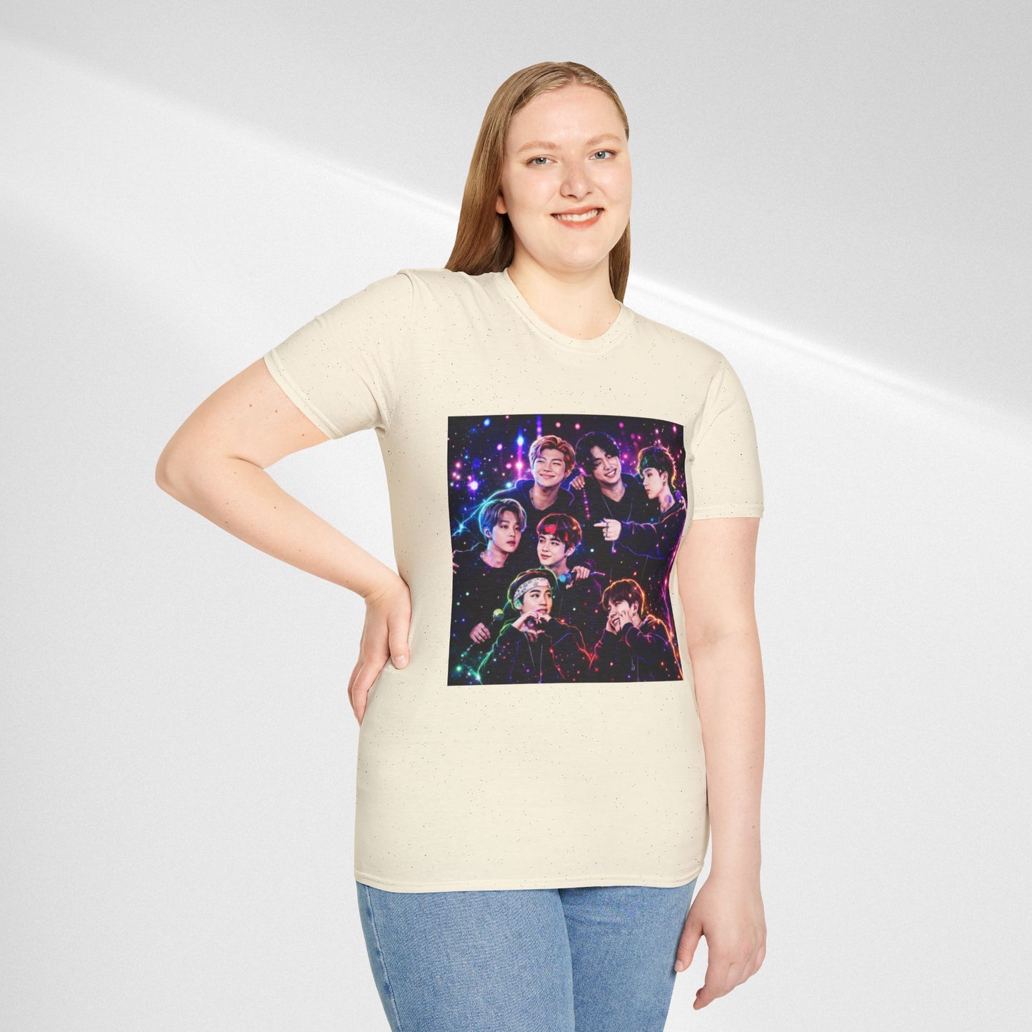 BTS K-Pop Group Photo Tee — Colorful Neon Concert Band Shirt