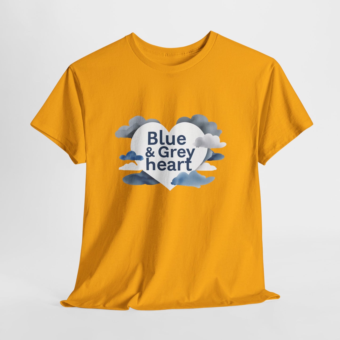 Blue & Grey Heart T-Shirt — Watercolor Cloud Heart Design