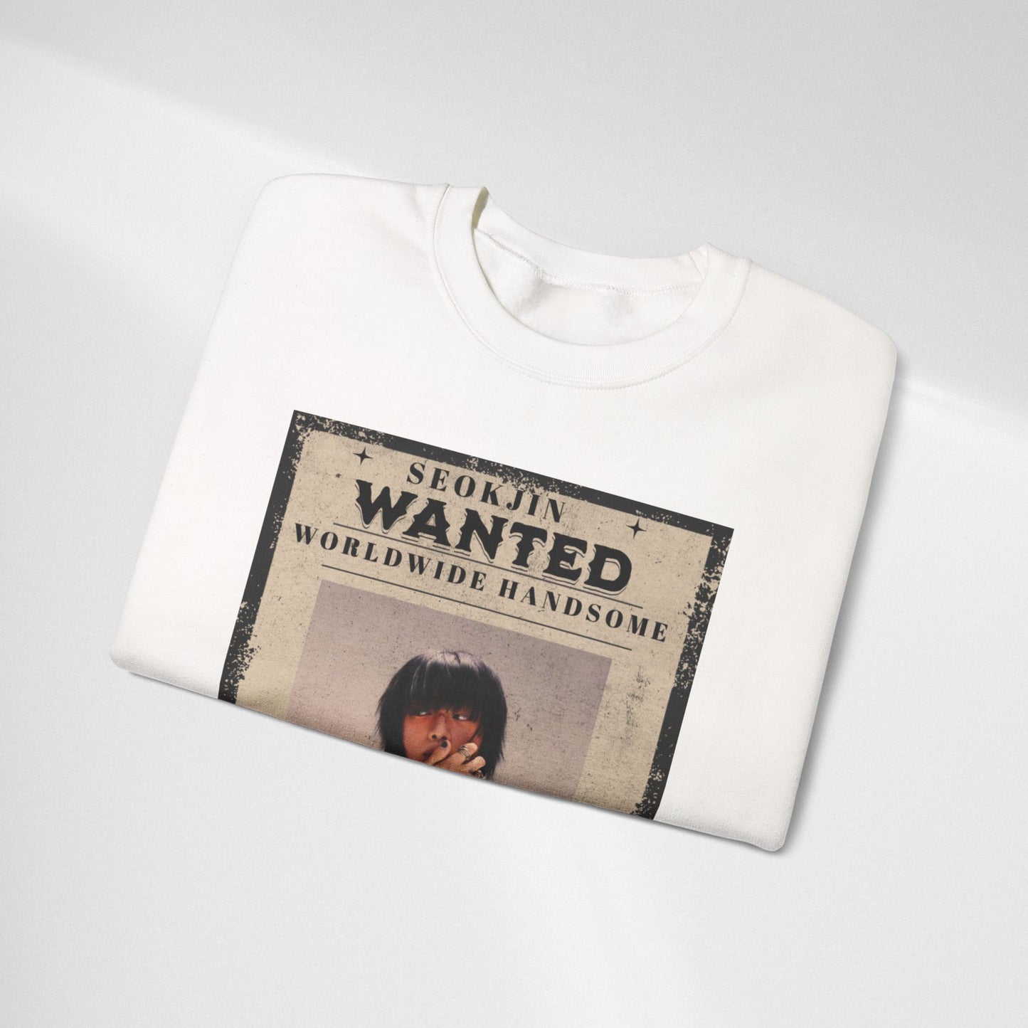 Wanted Poster Crewneck Sweatshirt — "Seokjin Wanted: Worldwide Handsome" Vintage K-pop Pullover