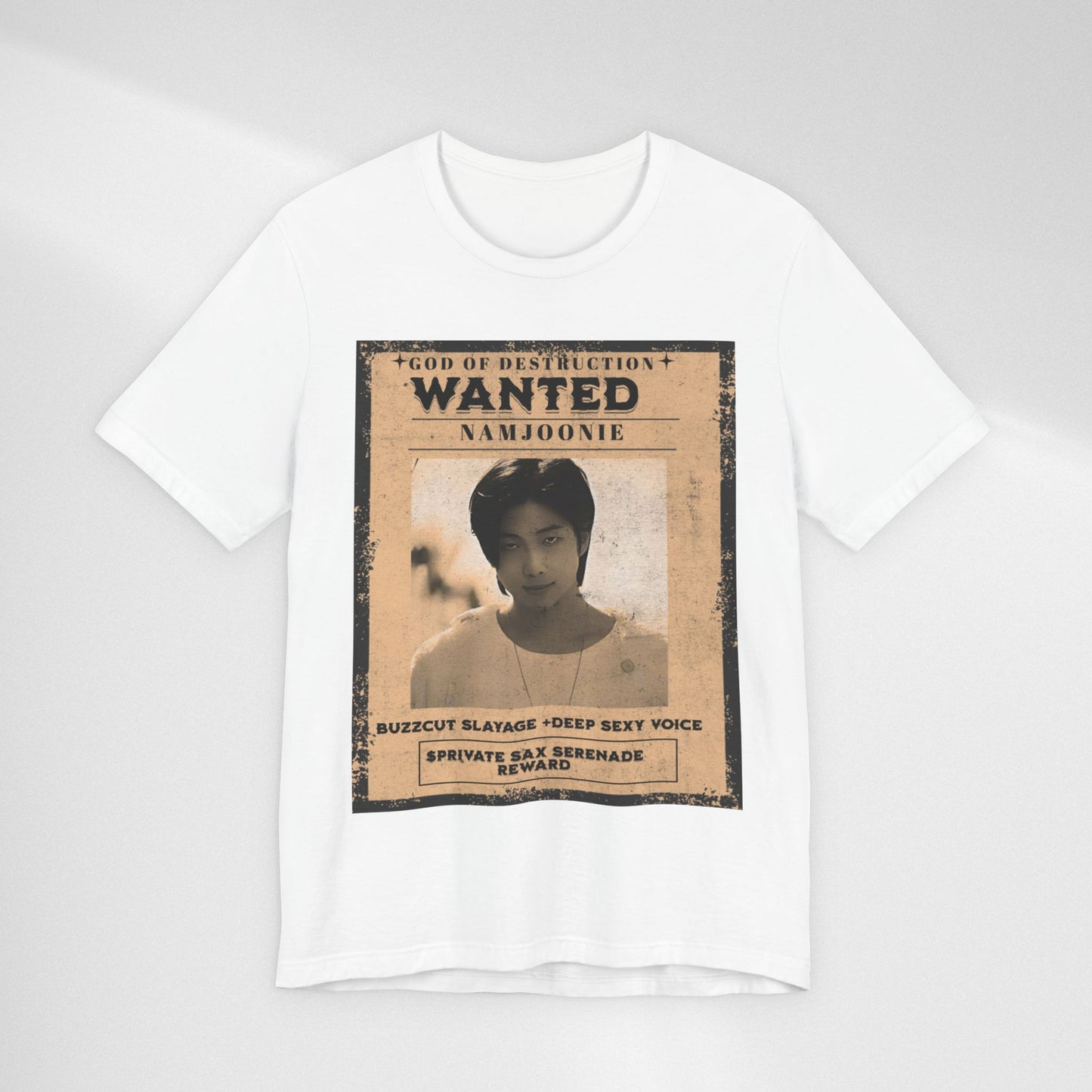 T-Shirt — Vintage 'Wanted: Namjoonie' Photo Tee (K-Pop Fan Poster Style)
