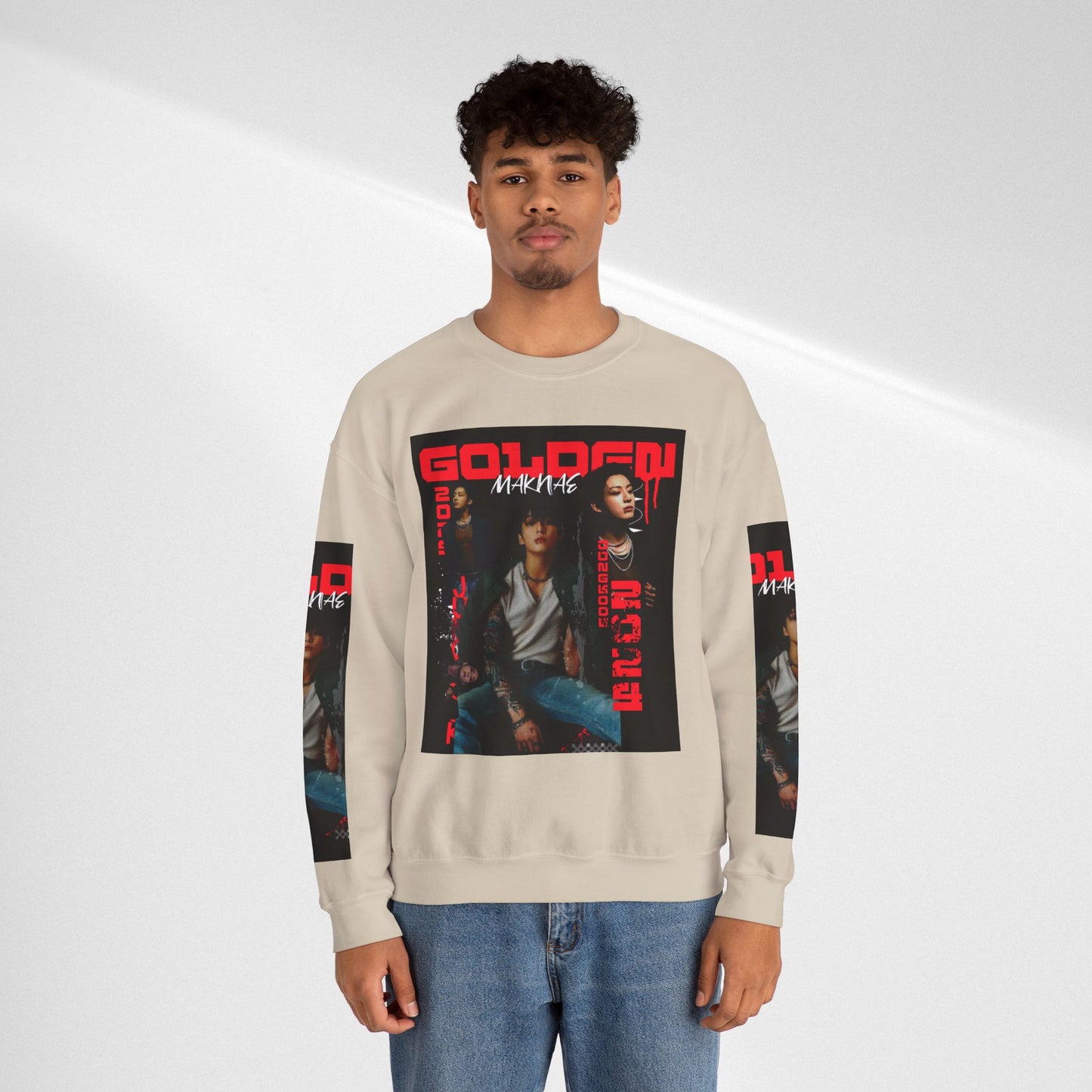 JK Golden Making Crewneck Sweatshirt — Retro K-Pop Photo Graphic