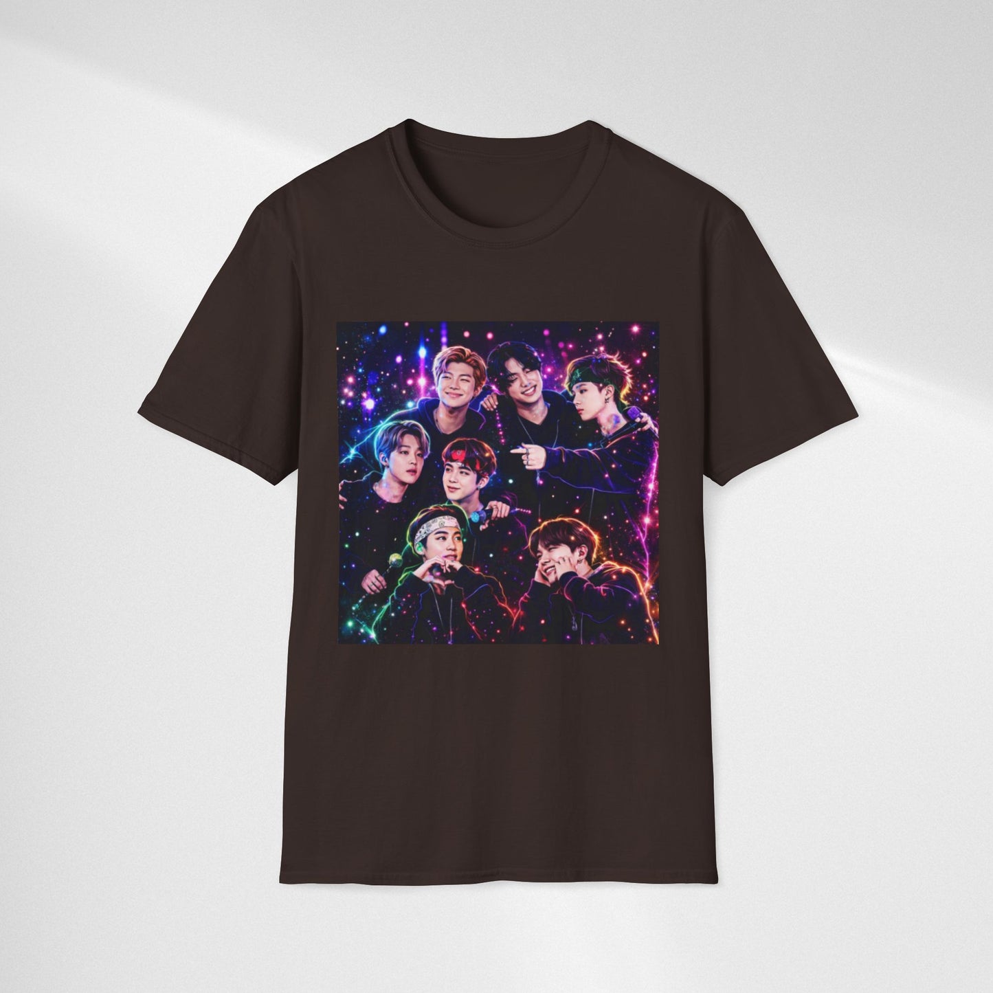 BTS K-Pop Group Photo Tee — Colorful Neon Concert Band Shirt