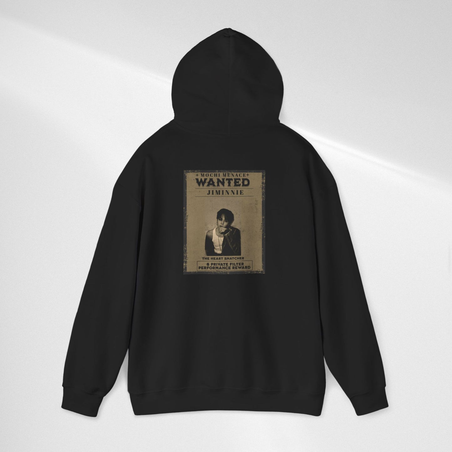 JIMIN Wanted Poster Hoodie — Vintage Photo "Wanted" Graphic Sweatshirt