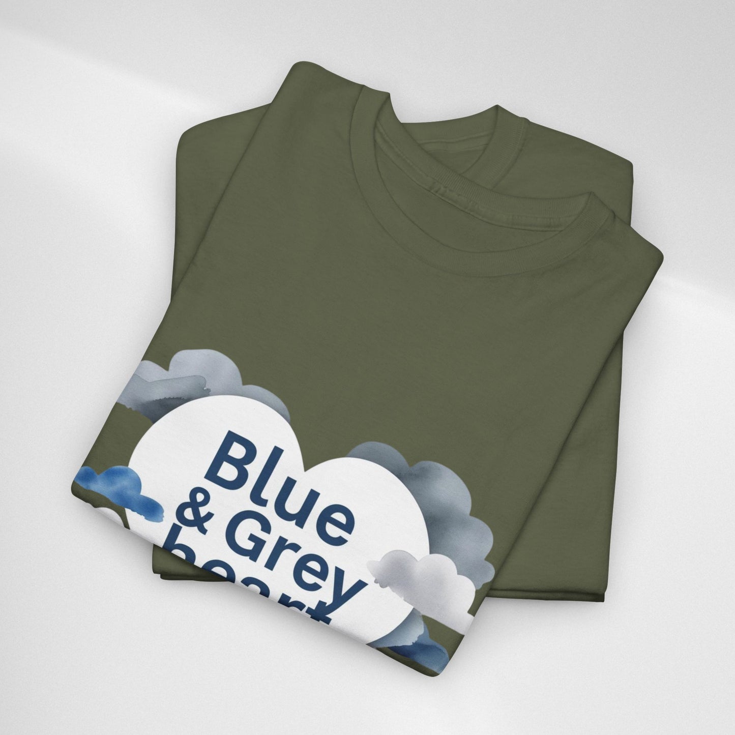 Blue & Grey Heart T-Shirt — Watercolor Cloud Heart Design