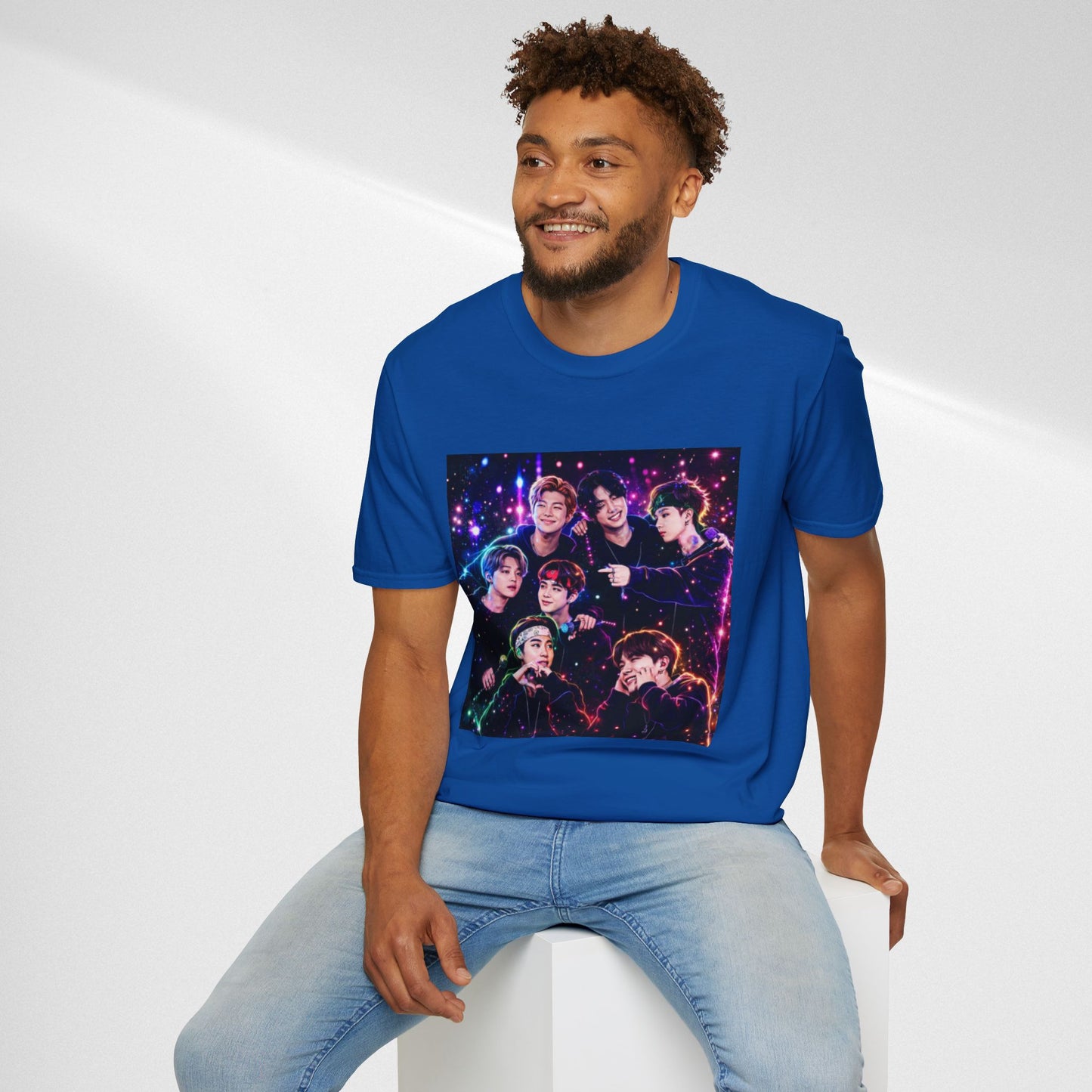 BTS K-Pop Group Photo Tee — Colorful Neon Concert Band Shirt