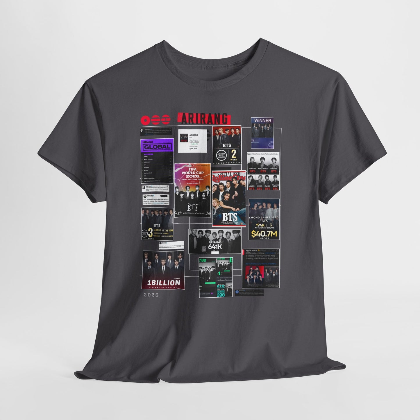 BTS ARIRANG Collage Tee — Iconic Albums & Milestones Graphic T-Shirt