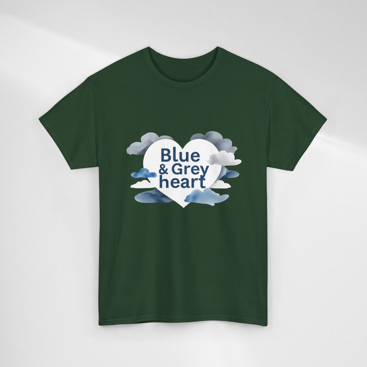 Blue & Grey Heart T-Shirt — Watercolor Cloud Heart Design