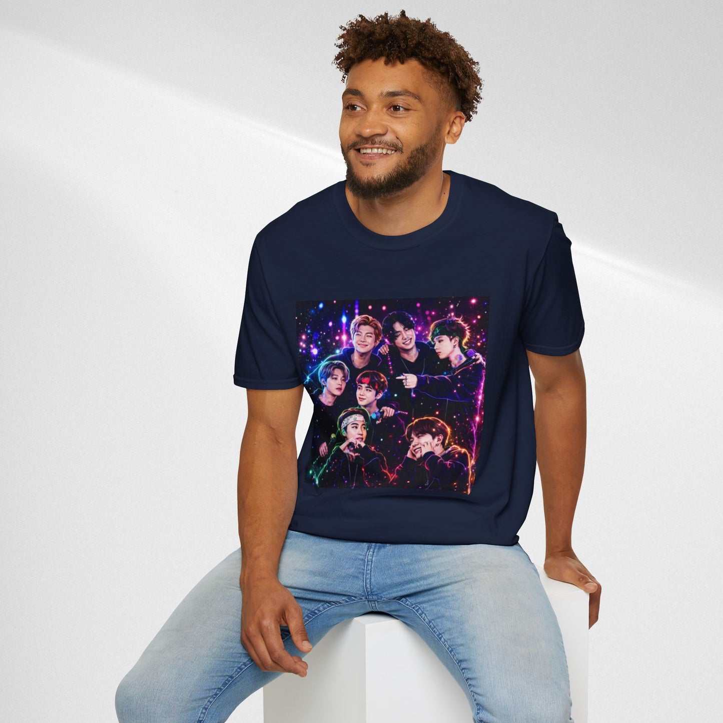 BTS K-Pop Group Photo Tee — Colorful Neon Concert Band Shirt