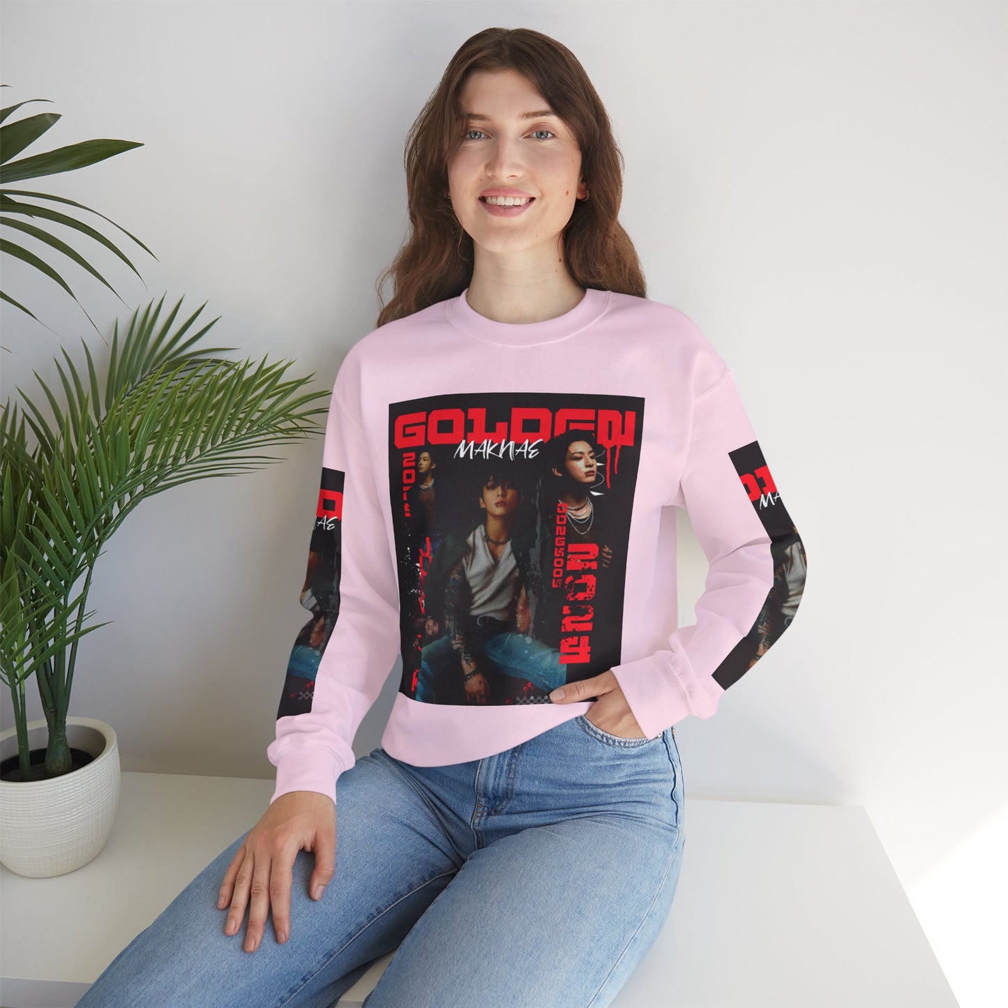 JK Golden Making Crewneck Sweatshirt — Retro K-Pop Photo Graphic