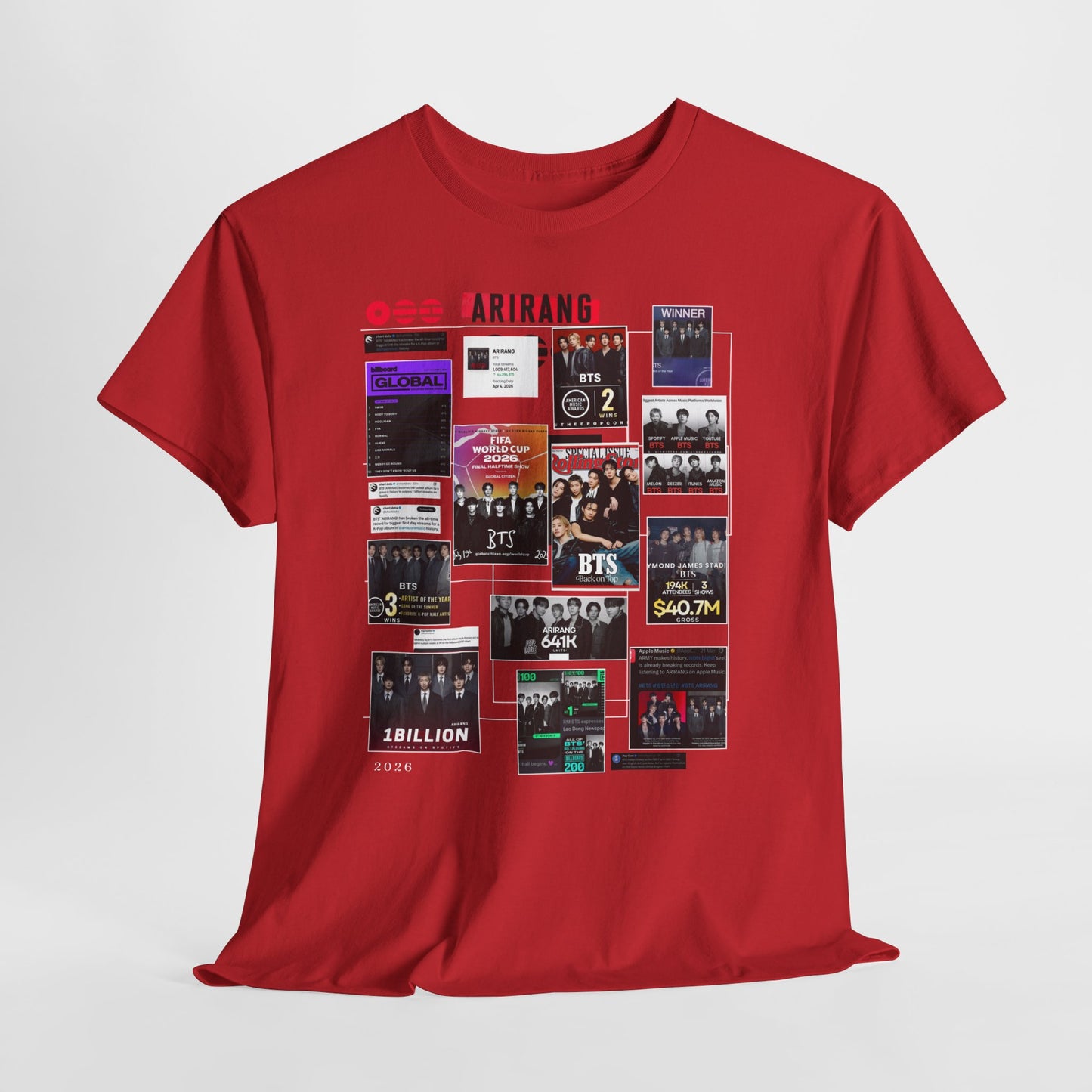 BTS ARIRANG Collage Tee — Iconic Albums & Milestones Graphic T-Shirt