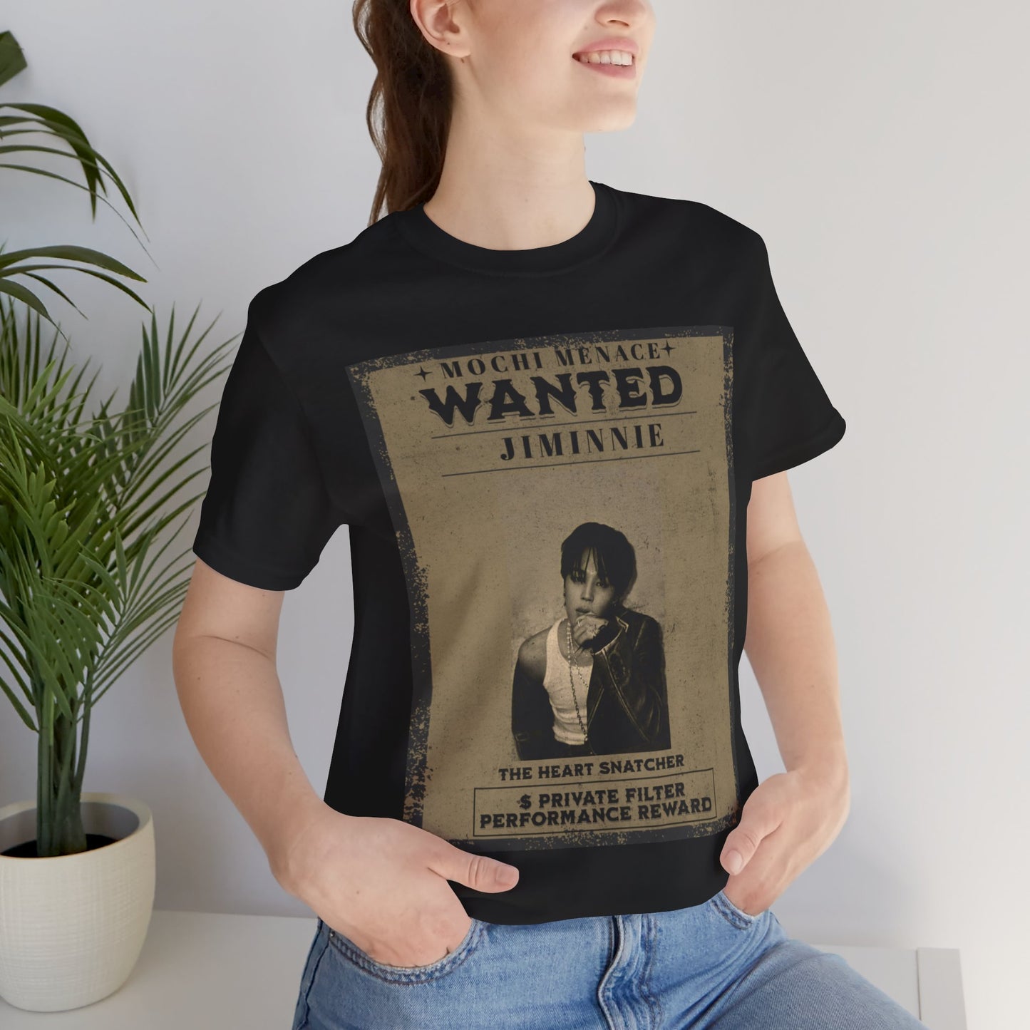 JIMIN Wanted Poster Graphic Tee — 'Mischief Menace' Vintage Style