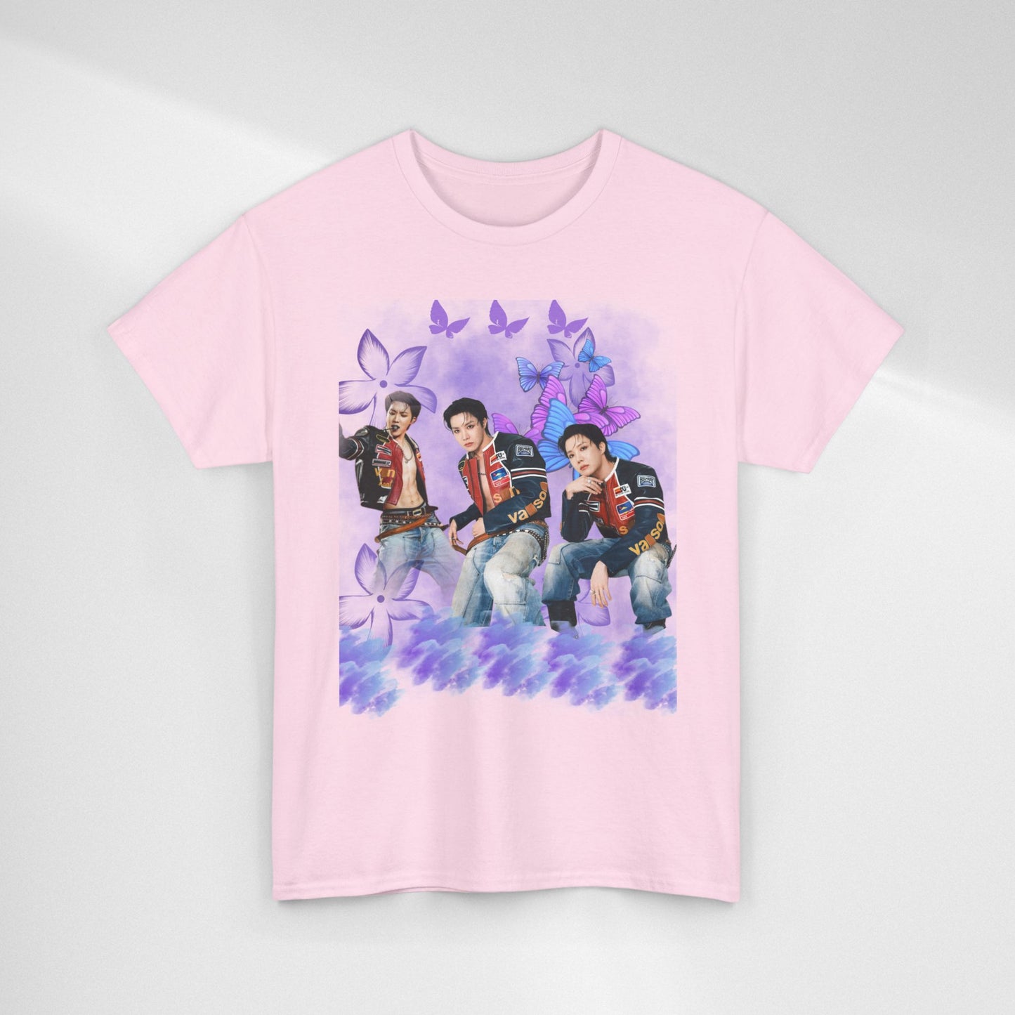 JHOPE Retro Pop Band Portrait Tee — Purple Butterfly Graphic T-Shirt