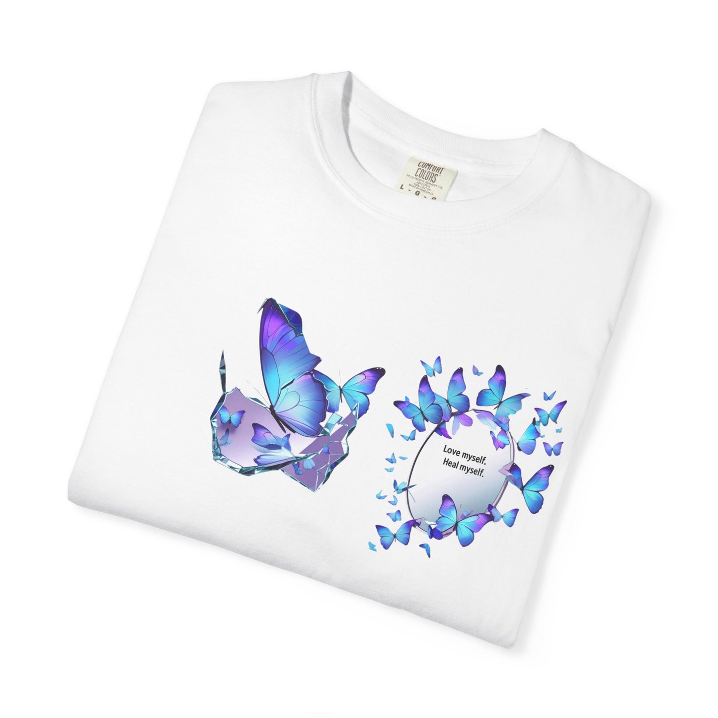 Butterfly Heart T-Shirt — Blue Watercolor Butterflies & "Everyone Deserves Love" Design