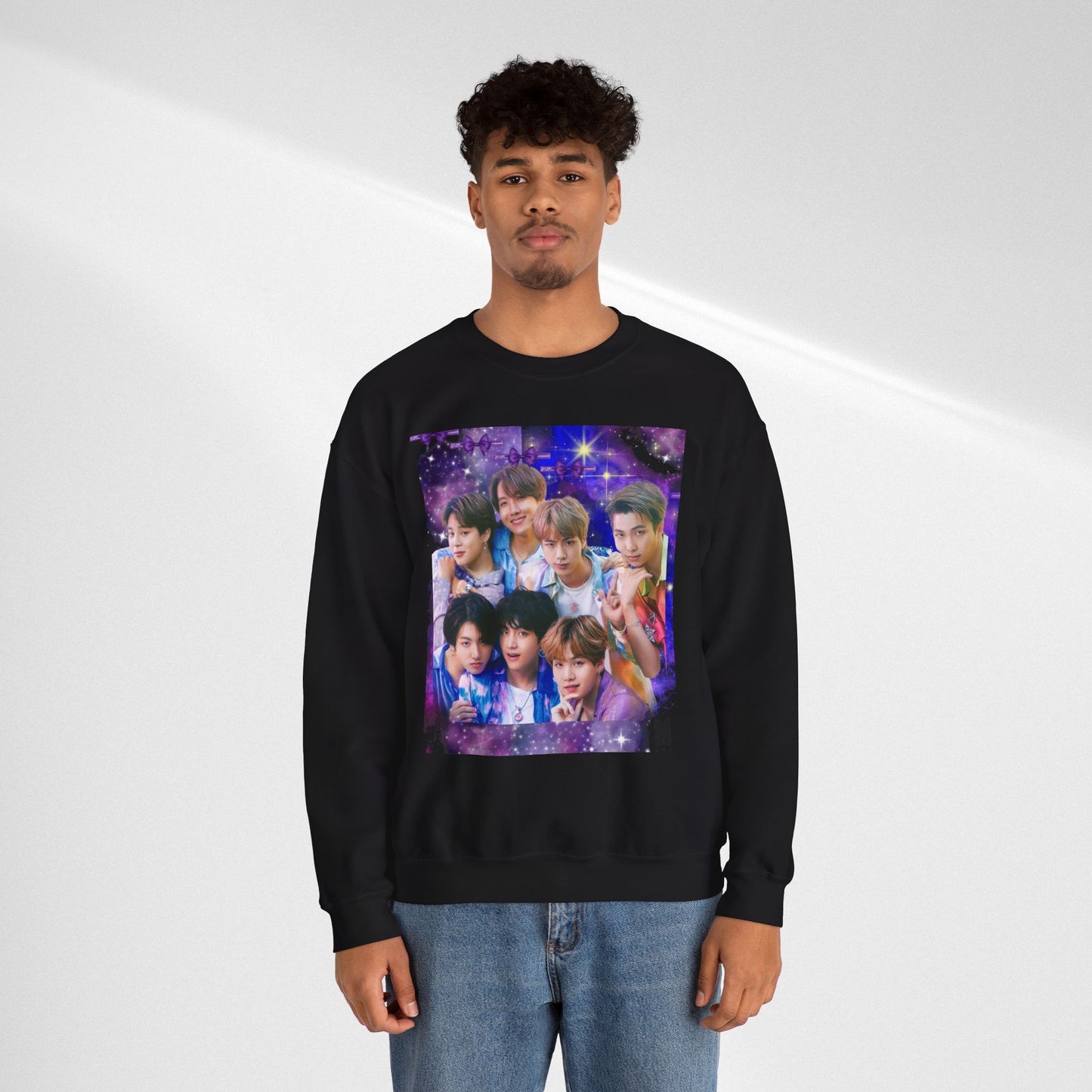 BTS Group Photo Crewneck Sweatshirt — Purple Fan Art Print